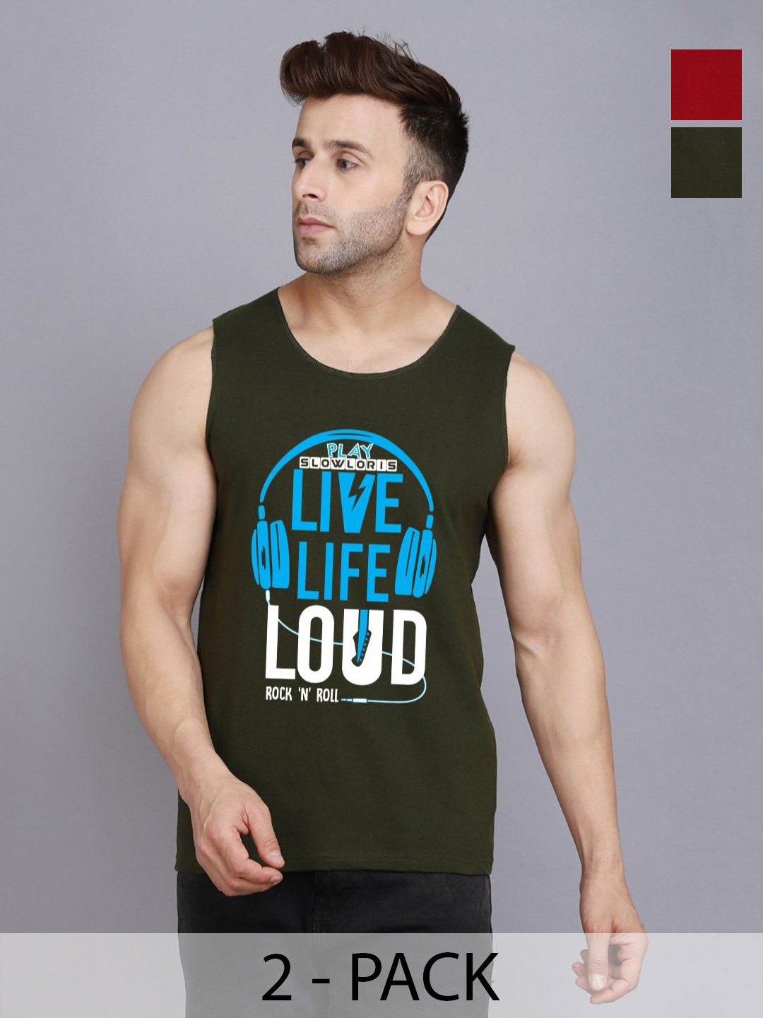 SLOWLORIS Men Pack Of 2 Typography Printed Round Neck Cotton Slim Fit T-shirts, Olive
SLOWLORIS Men Pack Of 2 Typography Printed Round Neck Cotton Slim Fit T-shirts, Olive