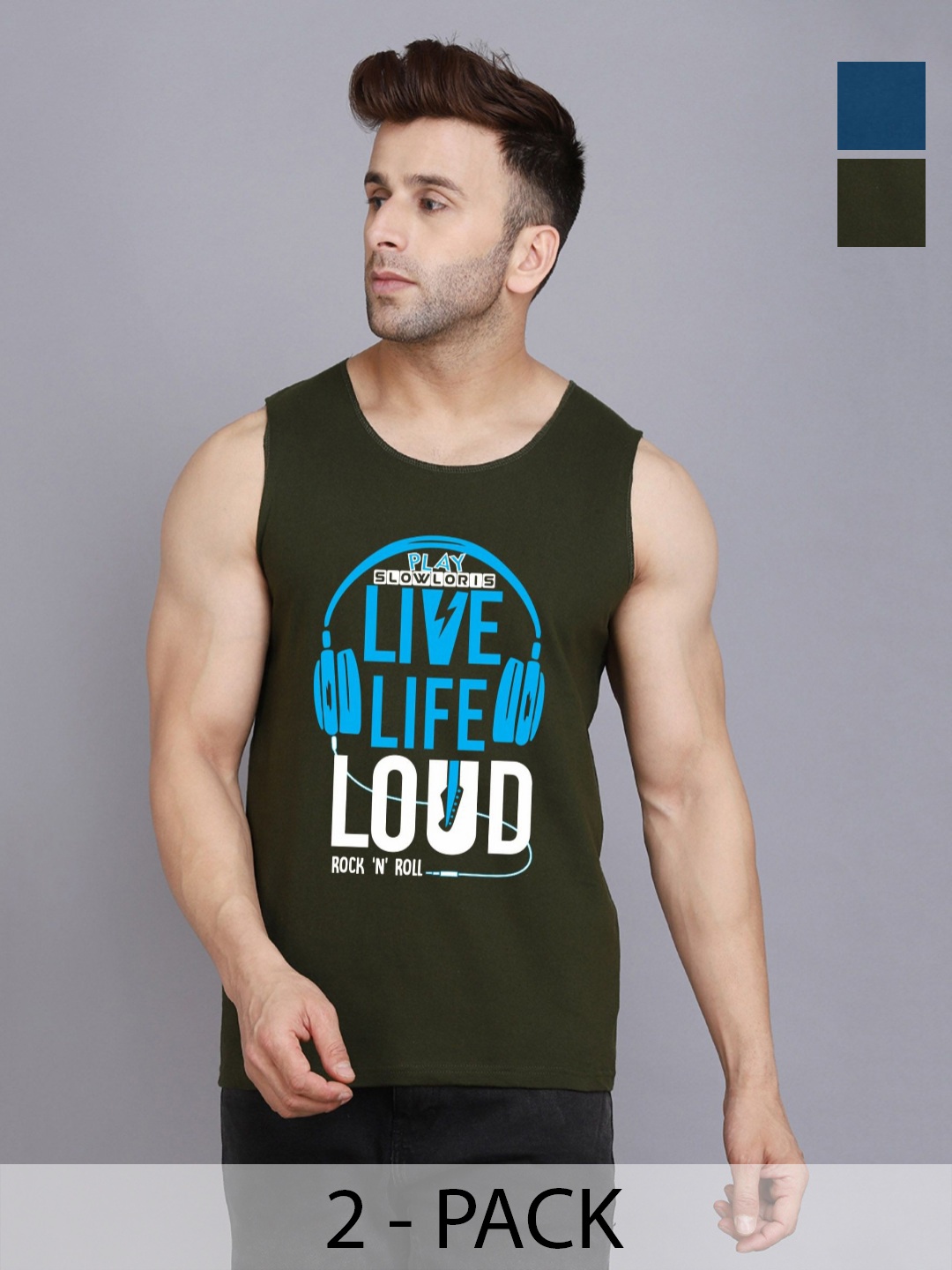 SLOWLORIS Men Pack Of 2 Typography Printed Round Neck Cotton Slim Fit T-shirts, Olive
SLOWLORIS Men Pack Of 2 Typography Printed Round Neck Cotton Slim Fit T-shirts, Olive