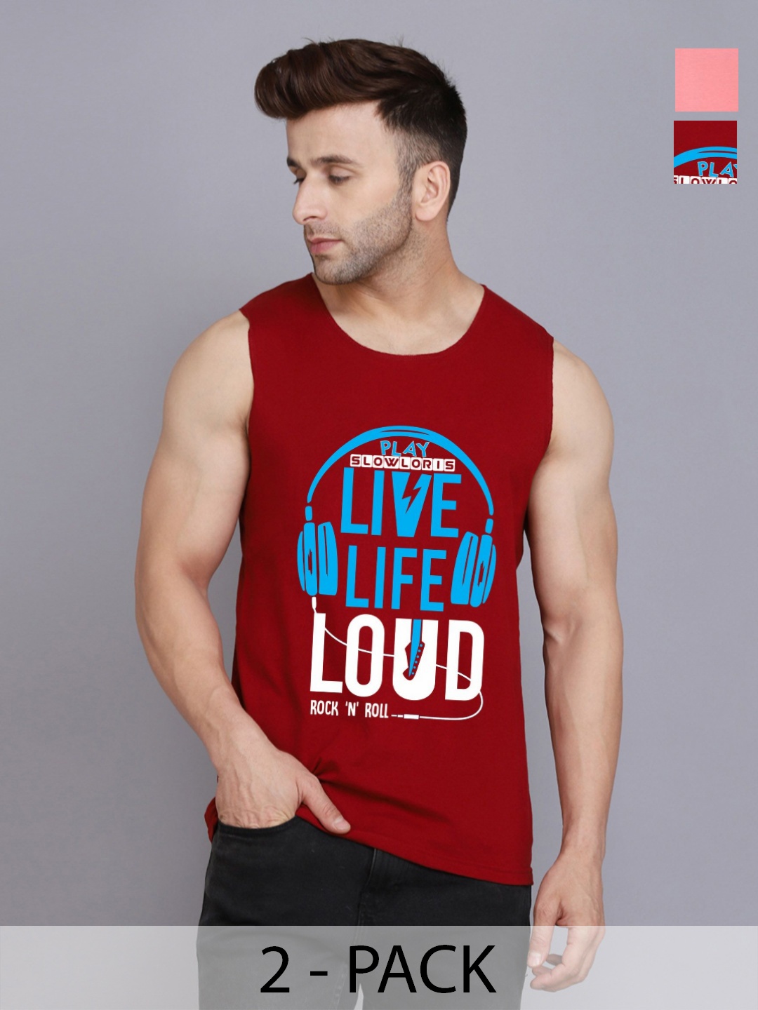 SLOWLORIS Men Pack Of 2 Typography Printed Round Neck Cotton Slim Fit T-shirts, Maroon
SLOWLORIS Men Pack Of 2 Typography Printed Round Neck Cotton Slim Fit T-shirts, Maroon