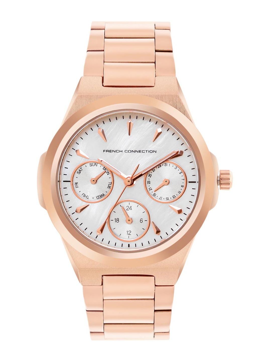 French Connection Women Patterned Dial & Stainless Steel Bracelet Style Straps Analogue Chronograph Watch, White
French Connection Women Patterned Dial & Stainless Steel Bracelet Style Straps Analogue Chronograph Watch, White