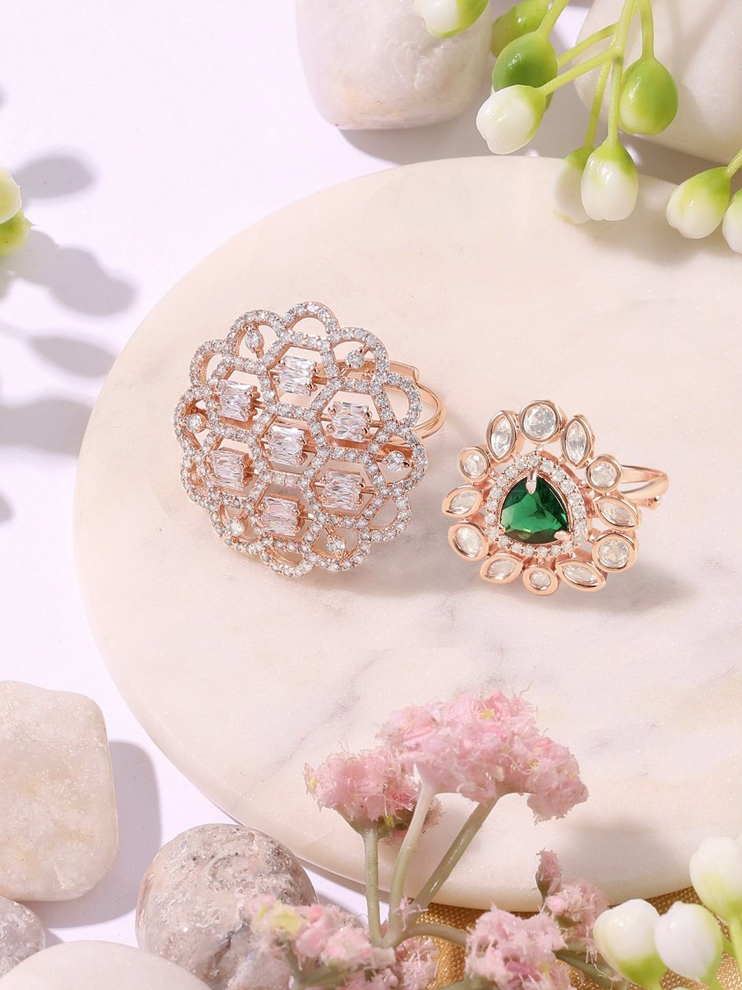 Zaveri Pearls Set Of 2 Cubic Zirconia Stone-Studded Adjustable Finger Rings, Rose gold
Zaveri Pearls Set Of 2 Cubic Zirconia Stone-Studded Adjustable Finger Rings, Rose gold