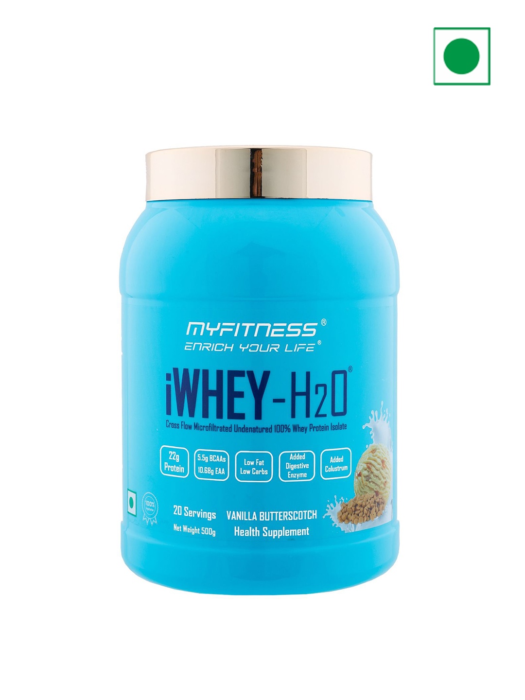 Myfitness Microfiltrated Undenatured 100% Whey Protein Vanilla Butterscotch Flavour-500g, Blue
Myfitness Microfiltrated Undenatured 100% Whey Protein Vanilla Butterscotch Flavour-500g, Blue