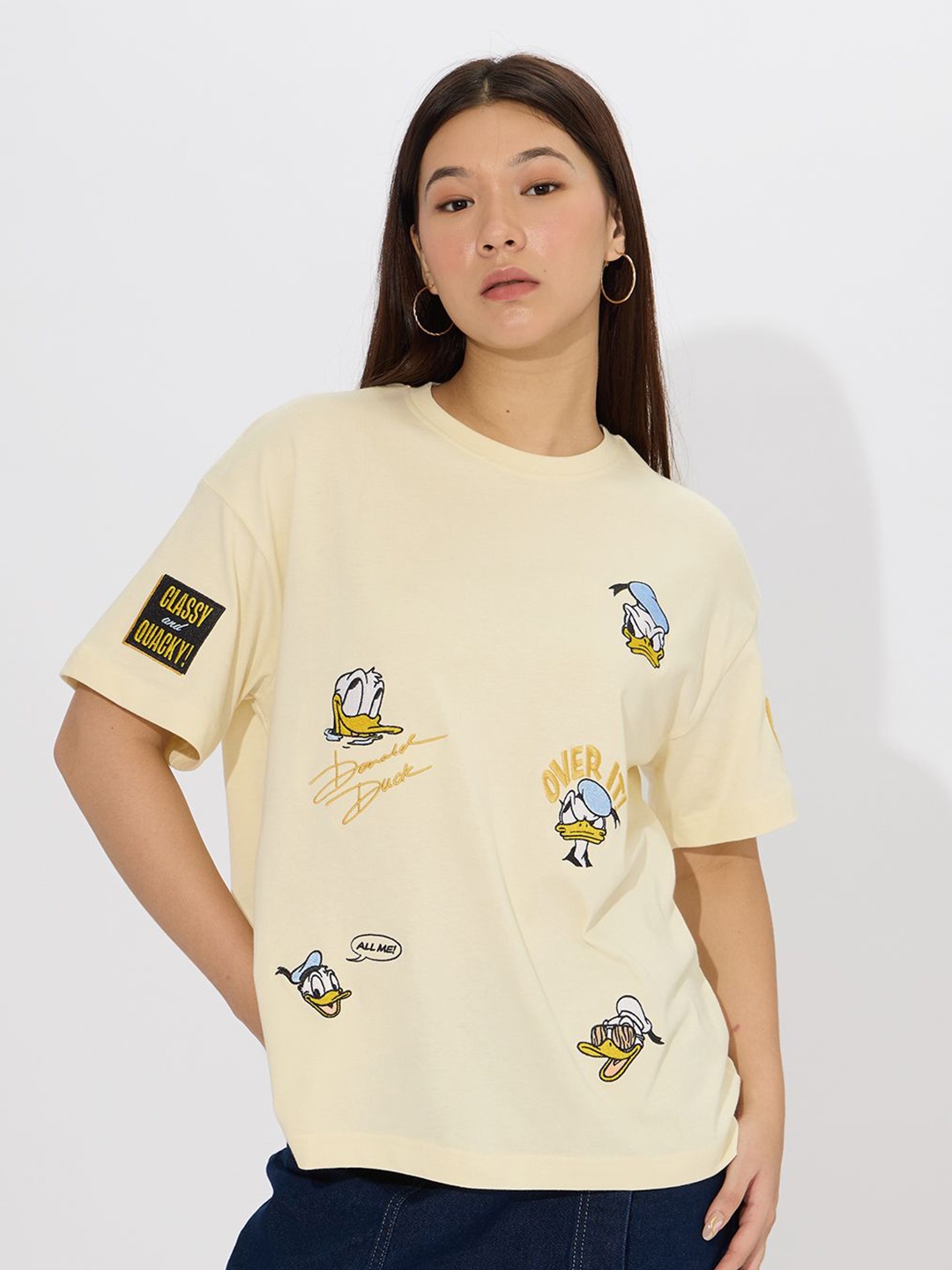 The Souled Store Women Graphic Printed Round Neck Cotton Oversized T-shirt, Off white
The Souled Store Women Graphic Printed Round Neck Cotton Oversized T-shirt, Off white