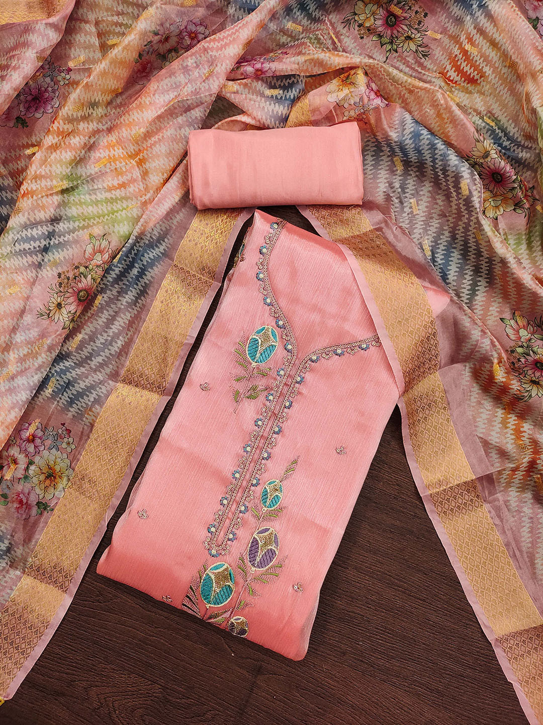 KALINI Floral Embroidered Sequinned Organza Unstitched Dress Material, Peach
KALINI Floral Embroidered Sequinned Organza Unstitched Dress Material, Peach