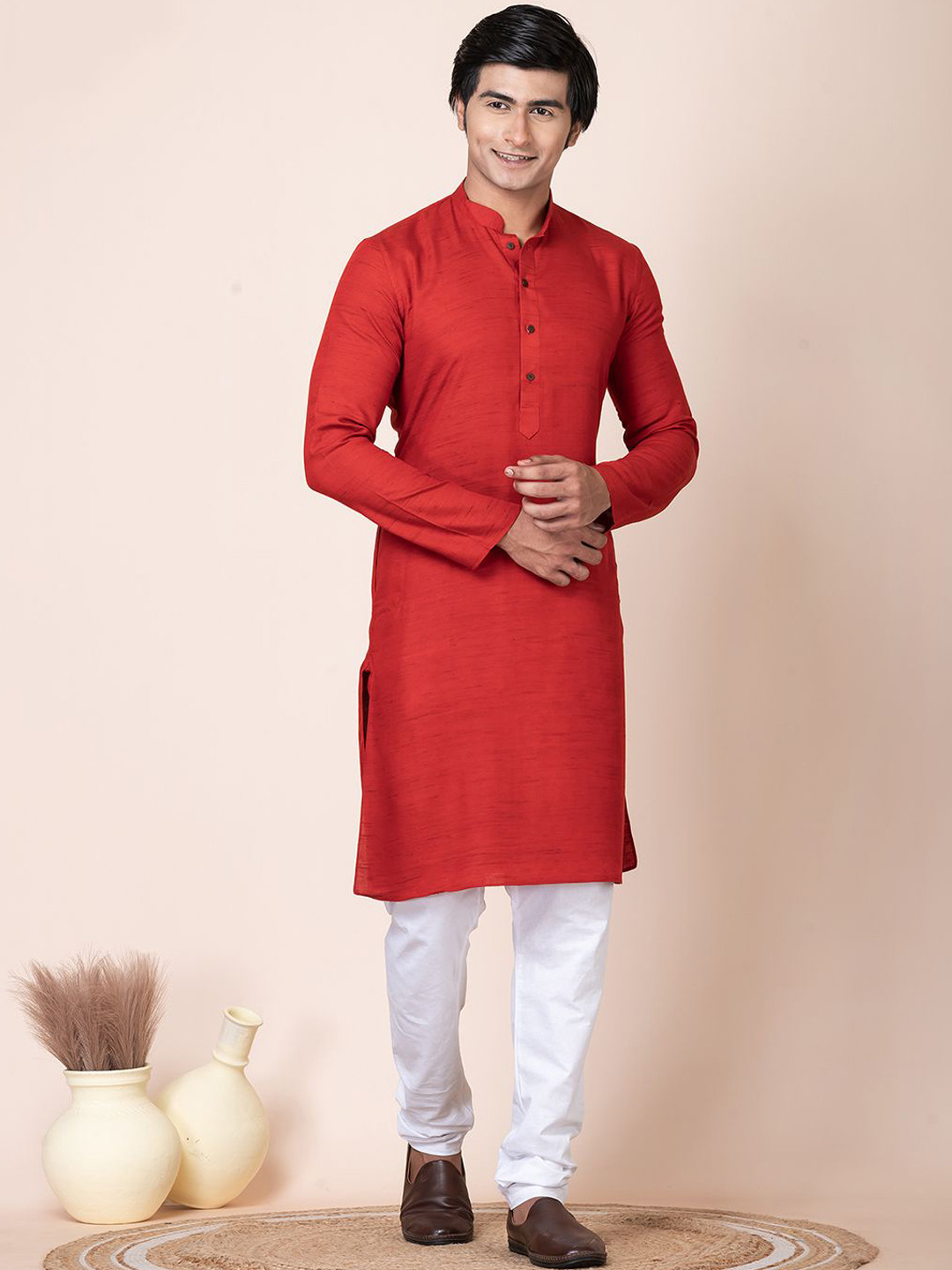 HU - Handcrafted Uniquely Mandarin Collar Pure Cotton Straight Kurta with Churidar, Red
HU - Handcrafted Uniquely Mandarin Collar Pure Cotton Straight Kurta with Churidar, Red