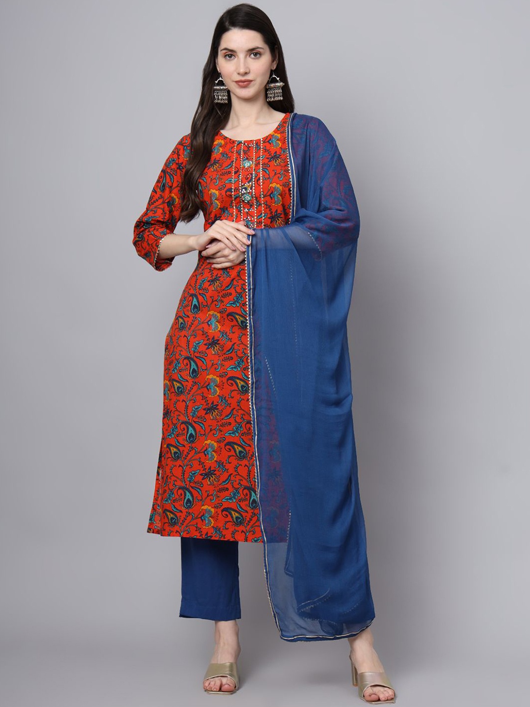 Divena Floral Printed Gotta Patti Pure Cotton Kurta With Trousers & Dupatta, Orange
Divena Floral Printed Gotta Patti Pure Cotton Kurta With Trousers & Dupatta, Orange