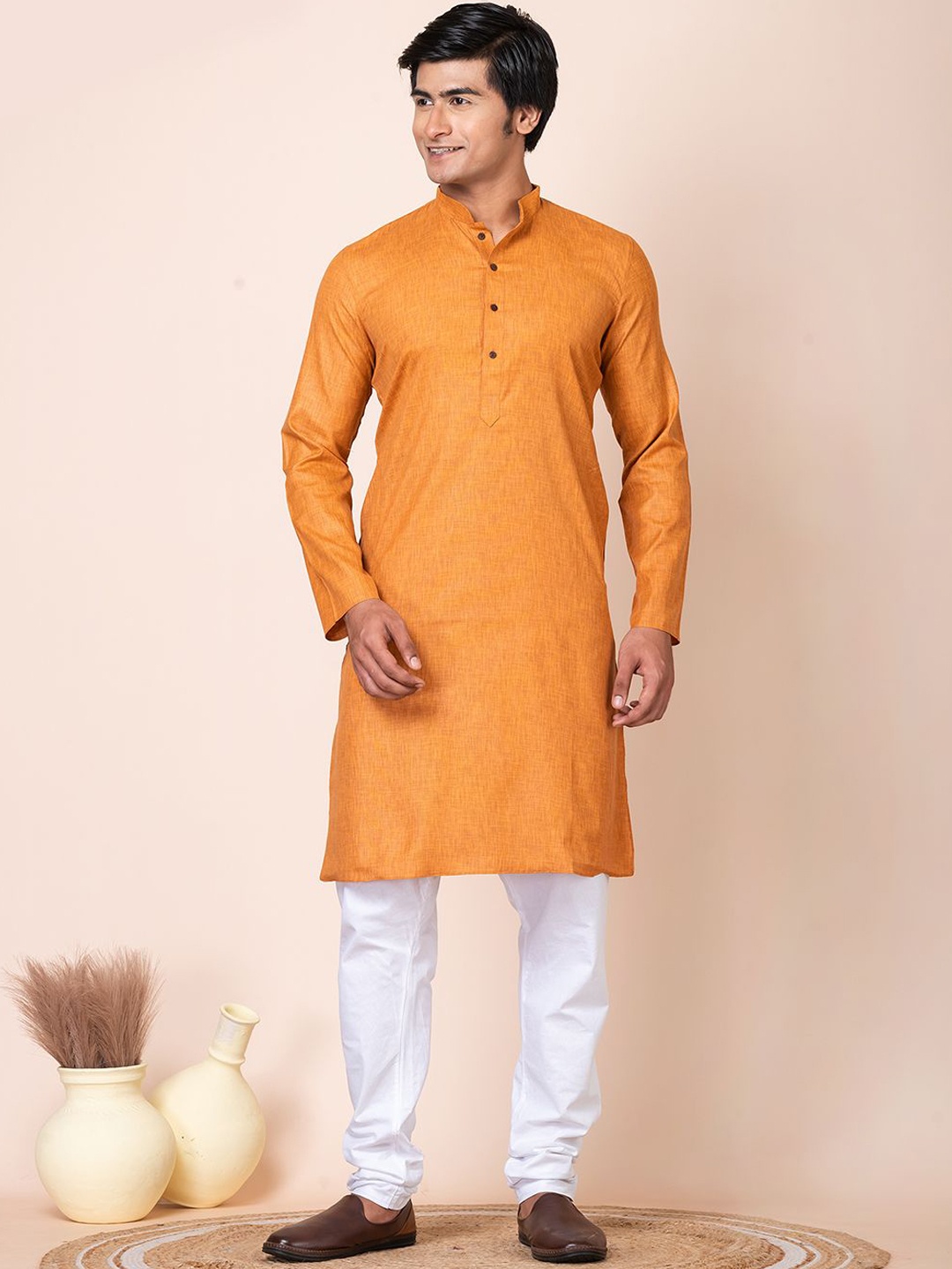 HU - Handcrafted Uniquely Mandarin Collar Pure Cotton Straight Kurta with Churidar, Orange
HU - Handcrafted Uniquely Mandarin Collar Pure Cotton Straight Kurta with Churidar, Orange