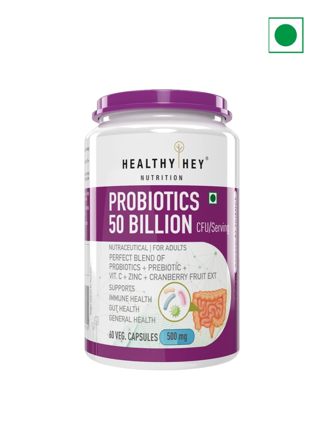 Healthy Hey Nutrition Probiotics 50 Billion CFU Multi Strains 500 mg-60 Veg Capsules, White
Healthy Hey Nutrition Probiotics 50 Billion CFU Multi Strains 500 mg-60 Veg Capsules, White