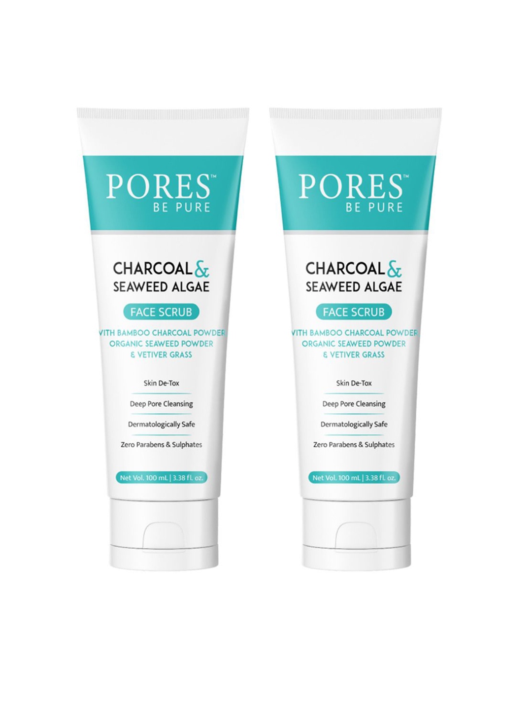 PORES Be Pure Set of 2 Charcoal & Seaweed Algae Scrub with Vetiver Grass - 100 ml each, White
PORES Be Pure Set of 2 Charcoal & Seaweed Algae Scrub with Vetiver Grass - 100 ml each, White