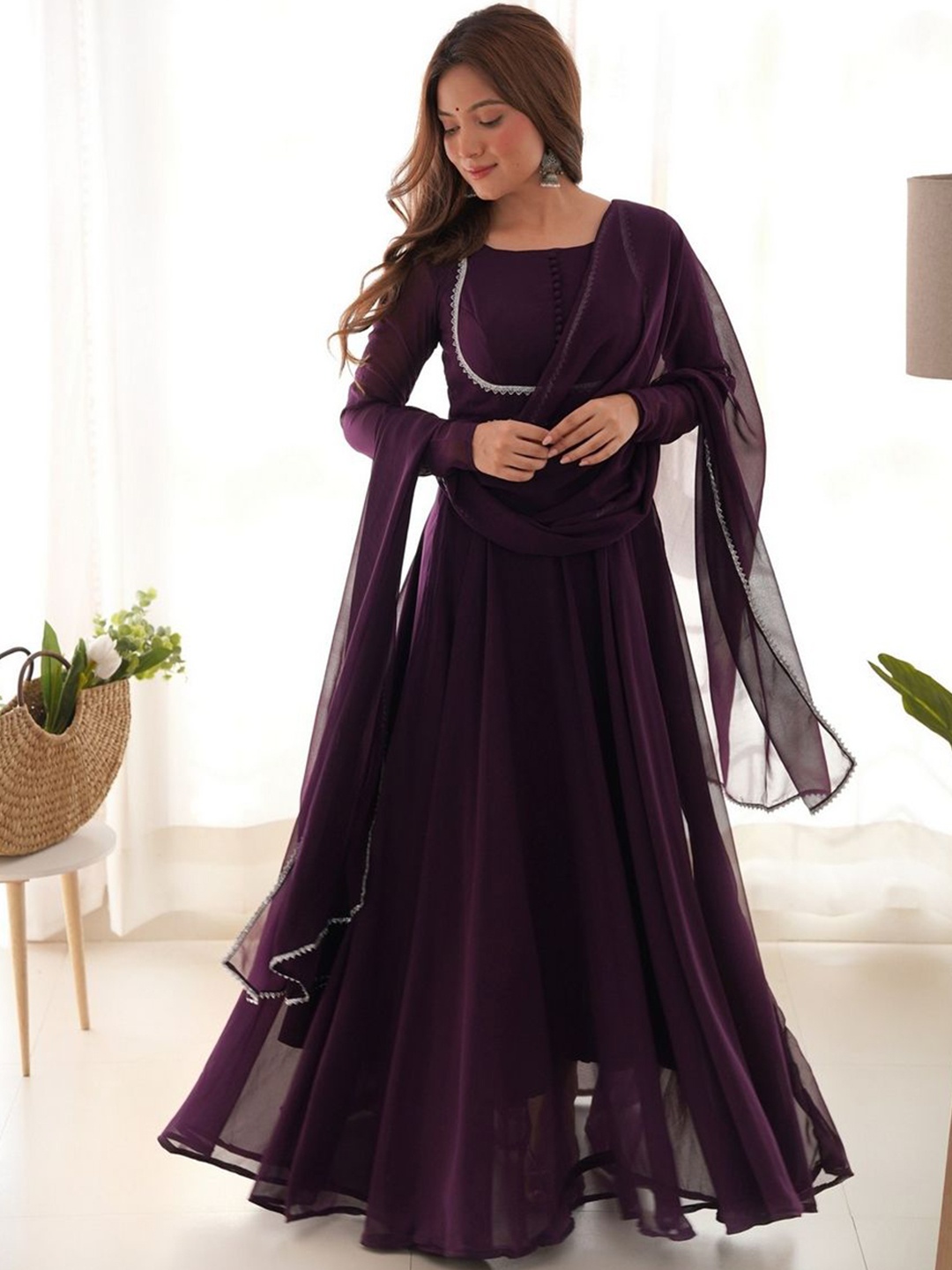 Yara Creation Round Neck Long Sleeves Georgette Anarkali Gown Kurta With Pant & Dupatta, Purple
Yara Creation Round Neck Long Sleeves Georgette Anarkali Gown Kurta With Pant & Dupatta, Purple