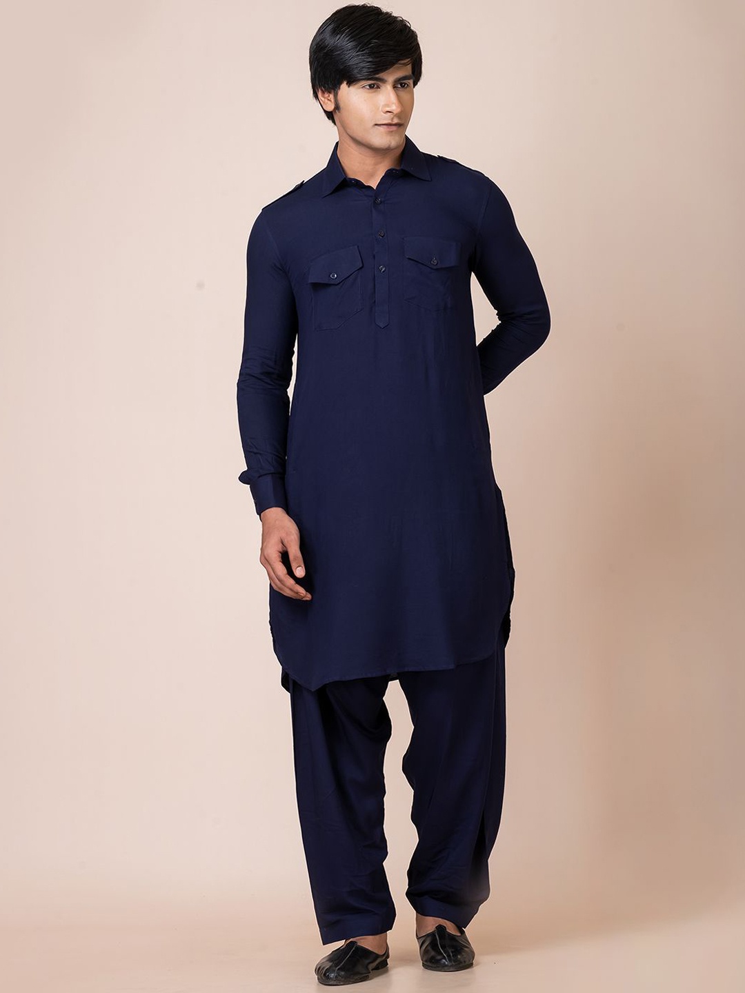HU - Handcrafted Uniquely Shirt Collar Pure Cotton Pathani Kurta with Churidar, Navy blue
HU - Handcrafted Uniquely Shirt Collar Pure Cotton Pathani Kurta with Churidar, Navy blue