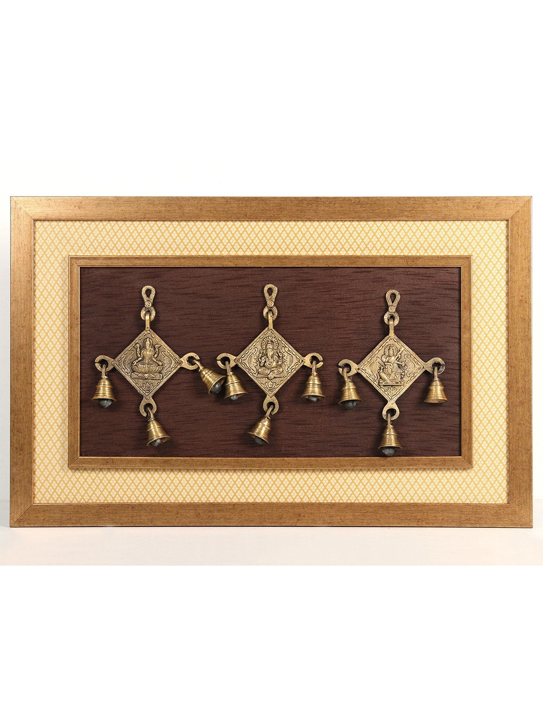 Exotic India Brass Lakshmi Ganesha & Saraswati with Bells & Wooden Wall Hanging Frame, Gold
Exotic India Brass Lakshmi Ganesha & Saraswati with Bells & Wooden Wall Hanging Frame, Gold