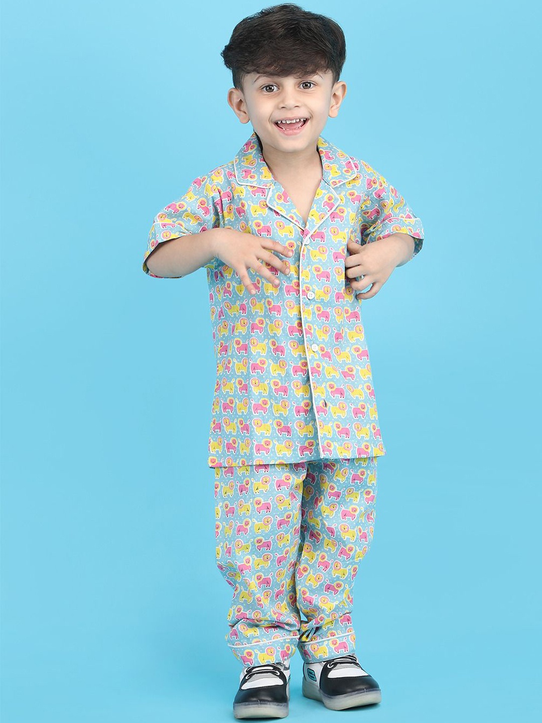 Polka Tots Infant Boys Printed Shirt Collar Neck Shirt With Flared Trousers Clothing Set, Blue
Polka Tots Infant Boys Printed Shirt Collar Neck Shirt With Flared Trousers Clothing Set, Blue