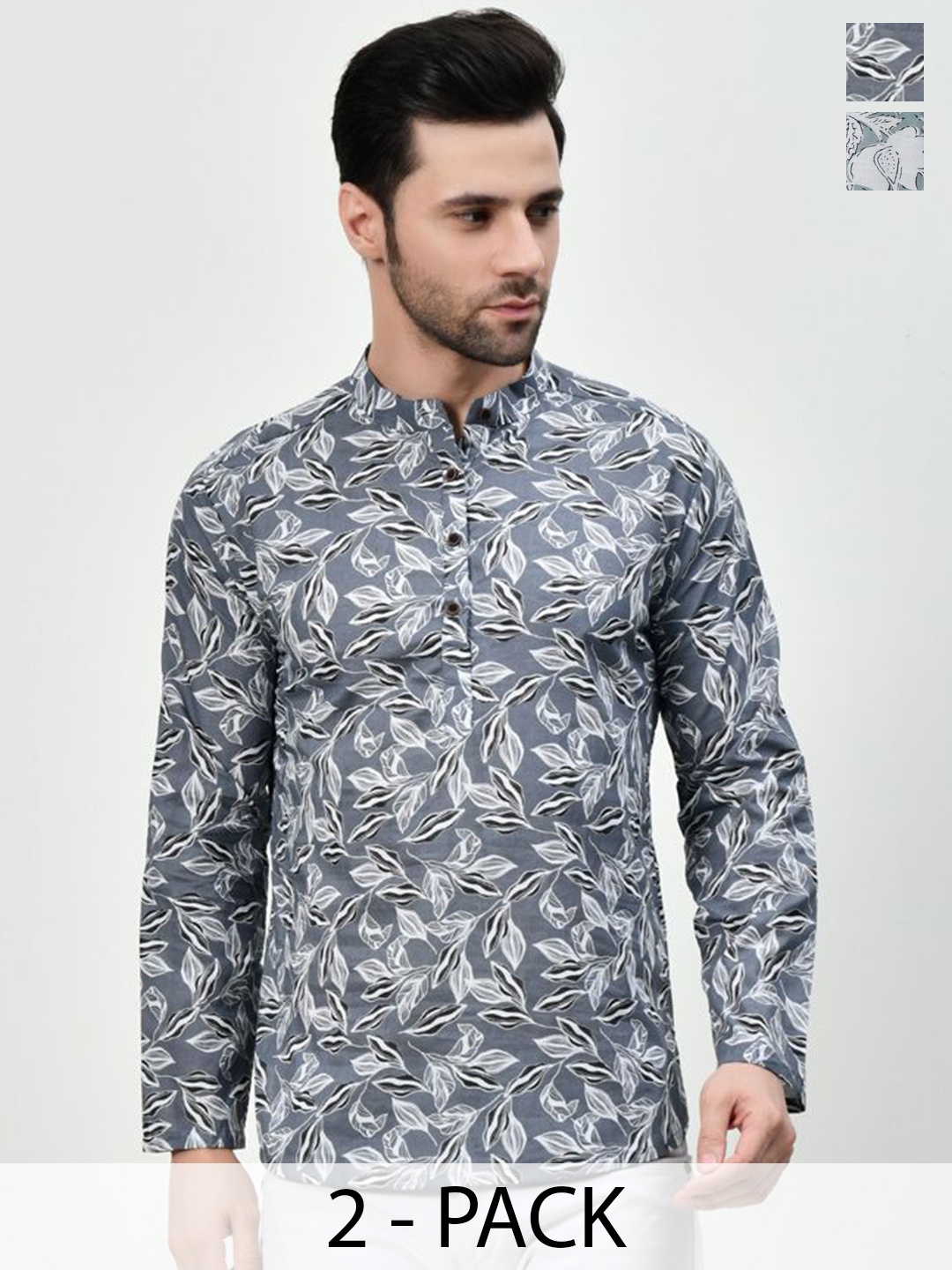 BAESD Selection Of 2 Floral Printed Band Collar Pure Cotton Straight Short Kurtas, Grey
BAESD Selection Of 2 Floral Printed Band Collar Pure Cotton Straight Short Kurtas, Grey