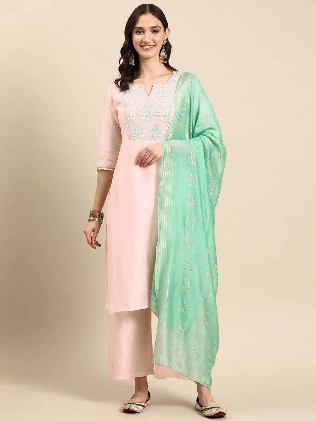 all about you Floral Yoke Design Chanderi Cotton Straight Kurta With Palazzos & Dupatta, Pink
all about you Floral Yoke Design Chanderi Cotton Straight Kurta With Palazzos & Dupatta, Pink