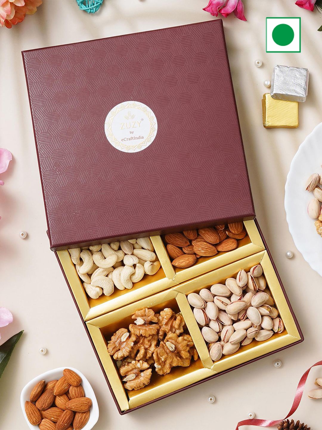 eCraftIndia Zuzy Cashew Almonds Pistachio & Walnut Dry Fruits Gift Box-100gm, Brown
eCraftIndia Zuzy Cashew Almonds Pistachio & Walnut Dry Fruits Gift Box-100gm, Brown