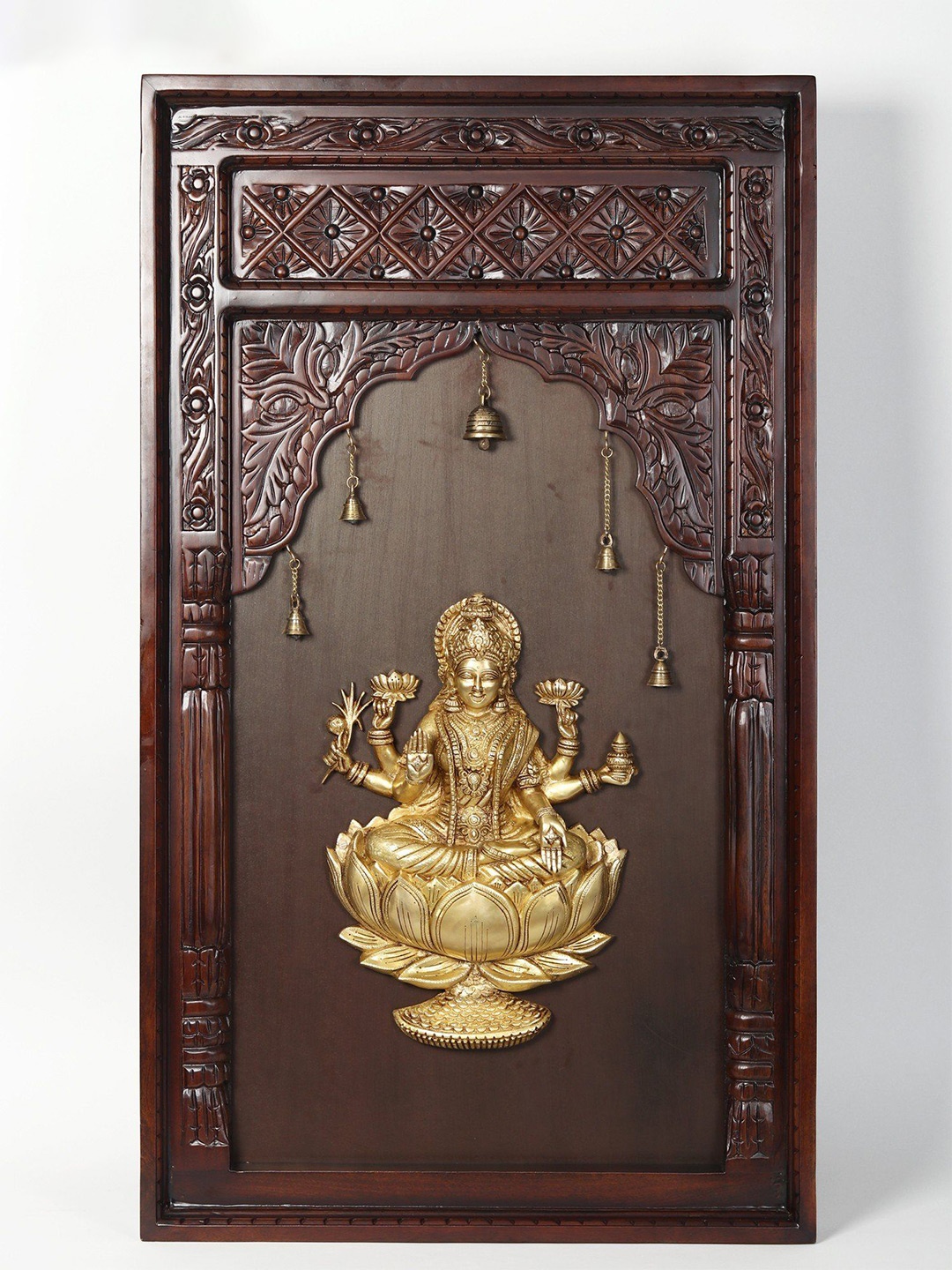 Exotic India Brown & Gold toned Textured Metal Lakshmi With Wooden Framed Wall Decor
Exotic India Brown & Gold toned Textured Metal Lakshmi With Wooden Framed Wall Decor
