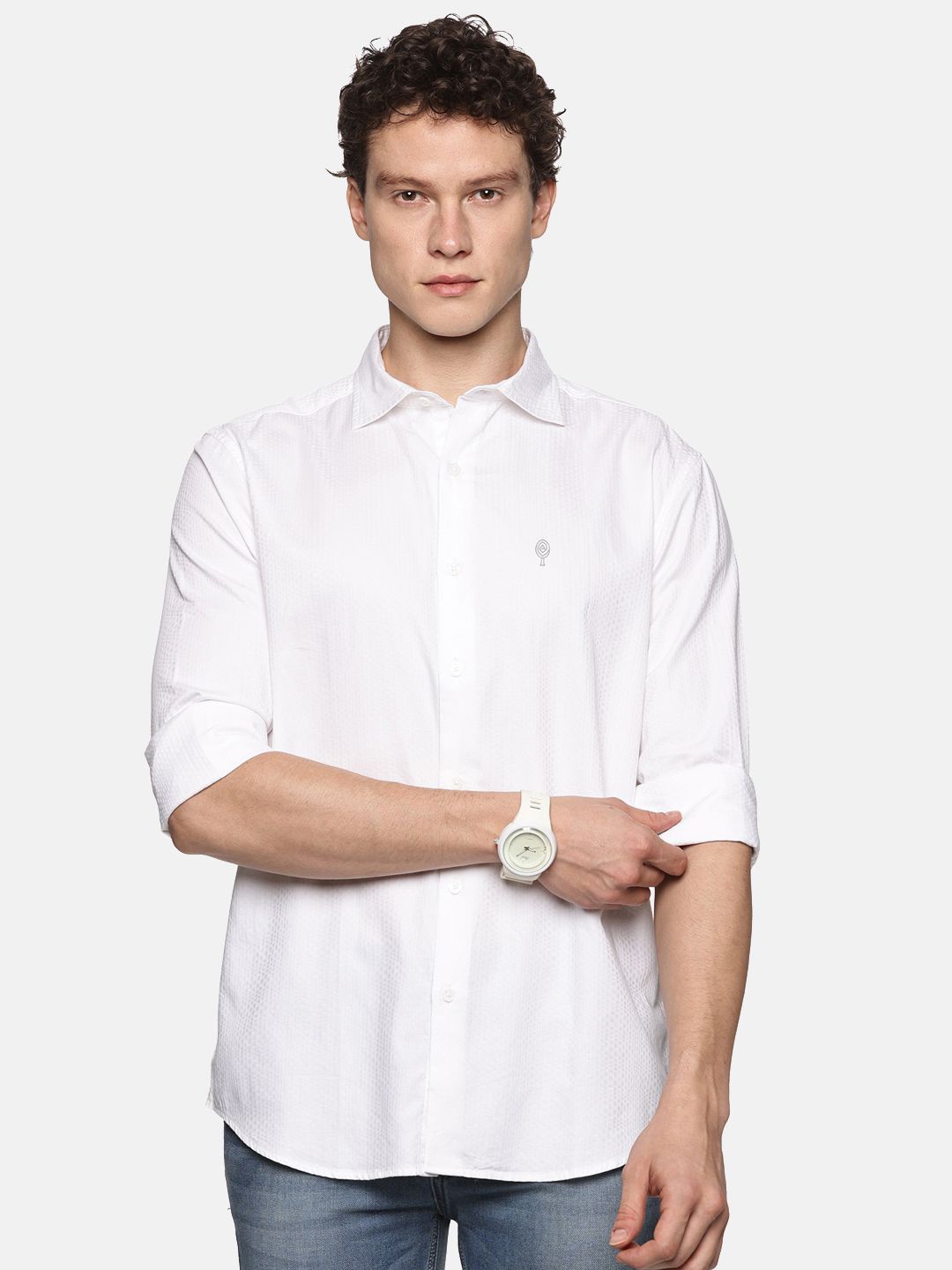 Melvin Jones Men Comfort Spread Collar Textured Solid Cotton Casual Shirt, White
Melvin Jones Men Comfort Spread Collar Textured Solid Cotton Casual Shirt, White