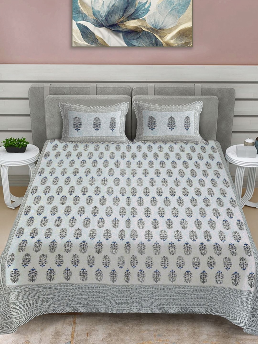 FABINALIV Blue & White Floral Print Pure Cotton King Size Bedsheet & 2 Pillow Covers
FABINALIV Blue & White Floral Print Pure Cotton King Size Bedsheet & 2 Pillow Covers