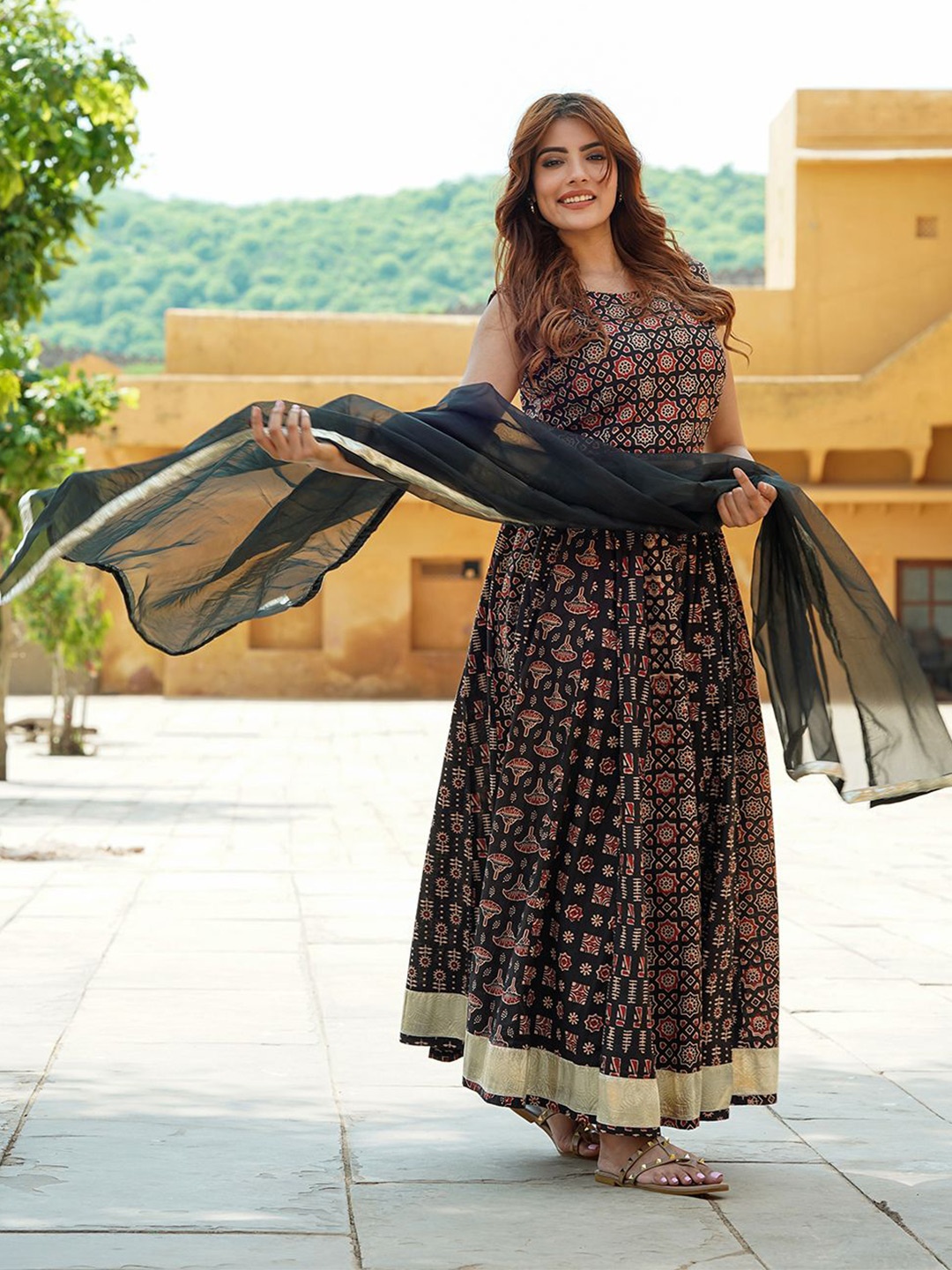 KALINI Printed Block Print Cotton Ready to Wear Lehenga & Blouse With Dupatta, Black
KALINI Printed Block Print Cotton Ready to Wear Lehenga & Blouse With Dupatta, Black