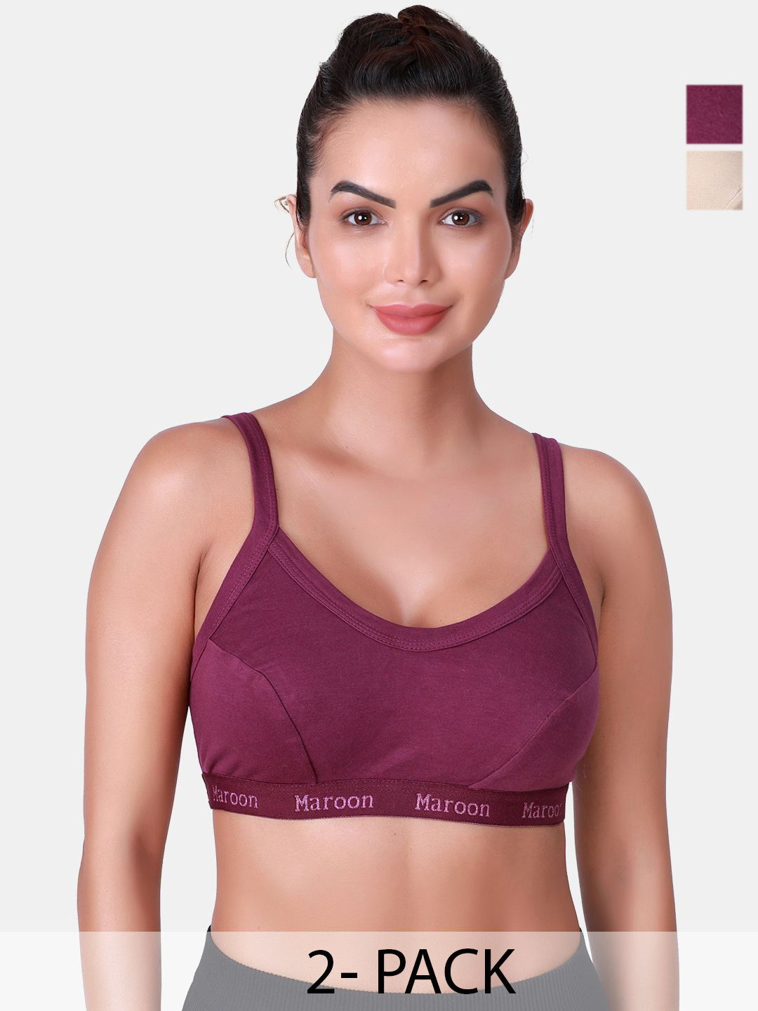 SKDREAMS Pack Of 2 Full Coverage Workout Bra, Beige 
SKDREAMS Pack Of 2 Full Coverage Workout Bra, Beige