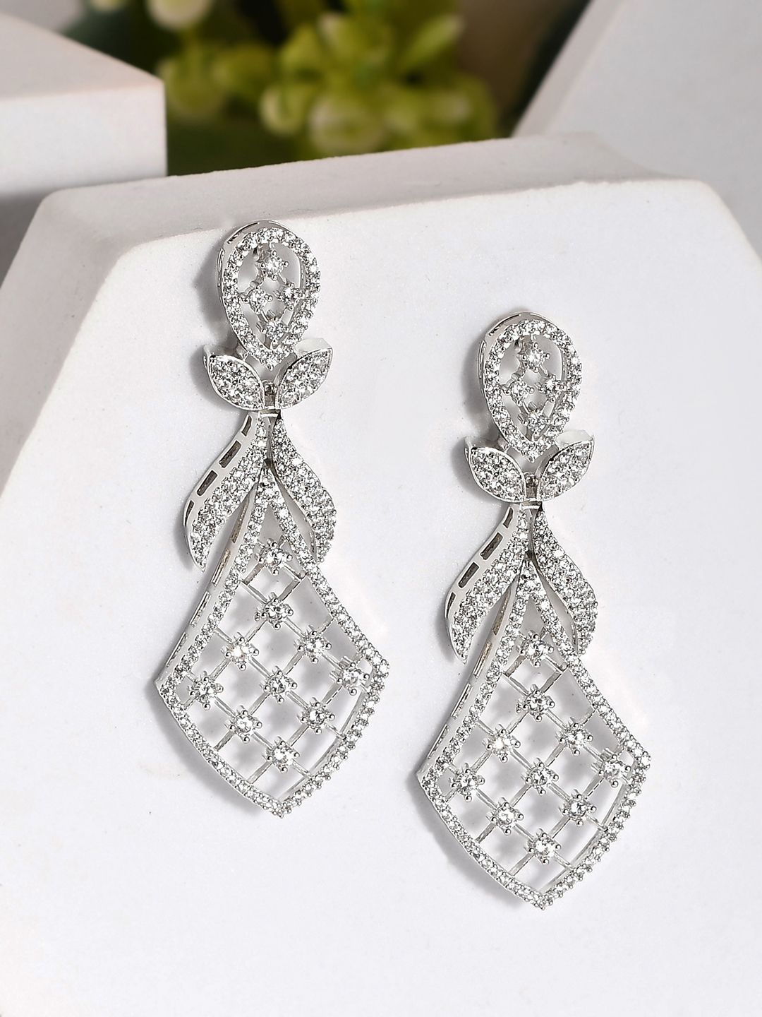 Voylla Sparkling Elegance Rhodium-Plated American Diamond Studded Drop Earrings, Silver
Voylla Sparkling Elegance Rhodium-Plated American Diamond Studded Drop Earrings, Silver