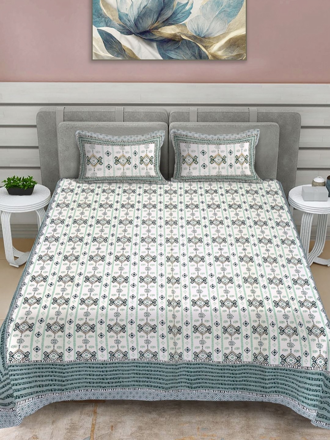 FABINALIV Blue & White Geometric Print Pure Cotton King Size Bedsheet & 2 Pillow Covers
FABINALIV Blue & White Geometric Print Pure Cotton King Size Bedsheet & 2 Pillow Covers