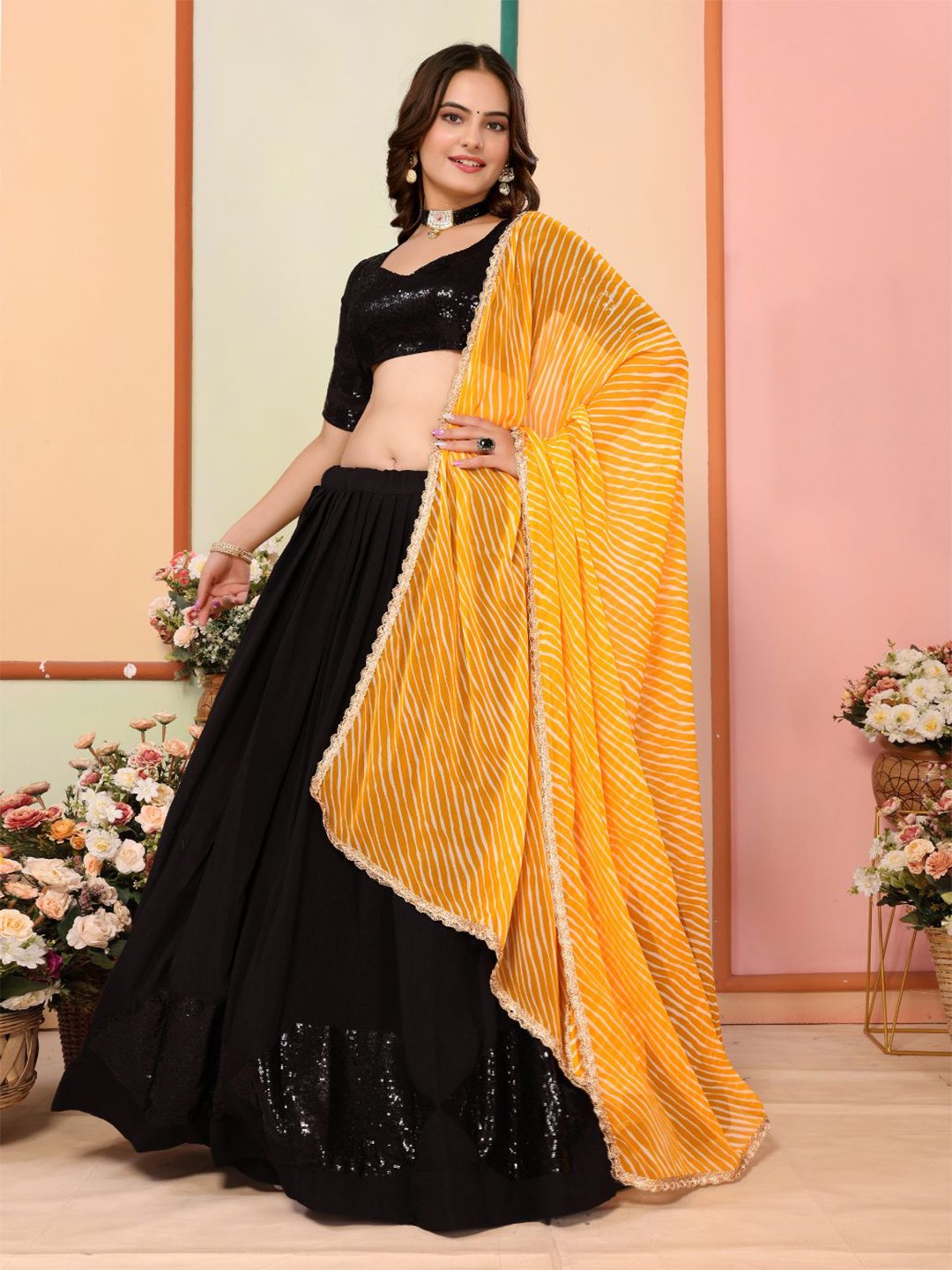 VAIRAGEE Embellished Sequinned Ready to Wear Lehenga & Unstitched Blouse With Dupatta, Black
VAIRAGEE Embellished Sequinned Ready to Wear Lehenga & Unstitched Blouse With Dupatta, Black