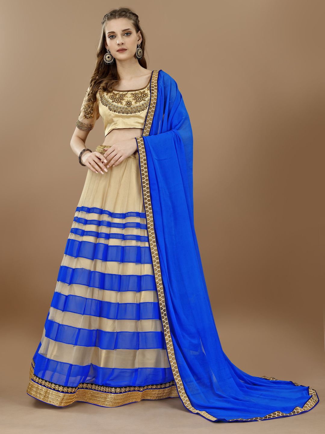SAPTRANGI Embroidered Beads and Stones Ready to Wear Lehenga With Blouse & Dupatta, Blue
SAPTRANGI Embroidered Beads and Stones Ready to Wear Lehenga With Blouse & Dupatta, Blue
