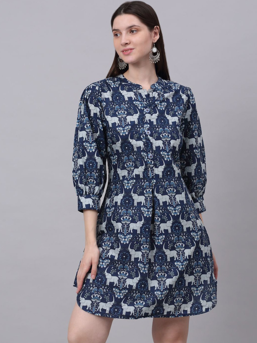 KALINI Ethnic Motifs Printed Puff Sleeves A Line Cotton Ethnic Dresses, Navy blue
KALINI Ethnic Motifs Printed Puff Sleeves A Line Cotton Ethnic Dresses, Navy blue
