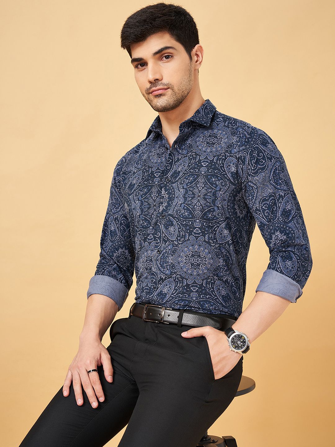 BYFORD by Pantaloons Men Spread Collar Ethnic Printed Cotton Slim Fit Party Shirt, Black
BYFORD by Pantaloons Men Spread Collar Ethnic Printed Cotton Slim Fit Party Shirt, Black