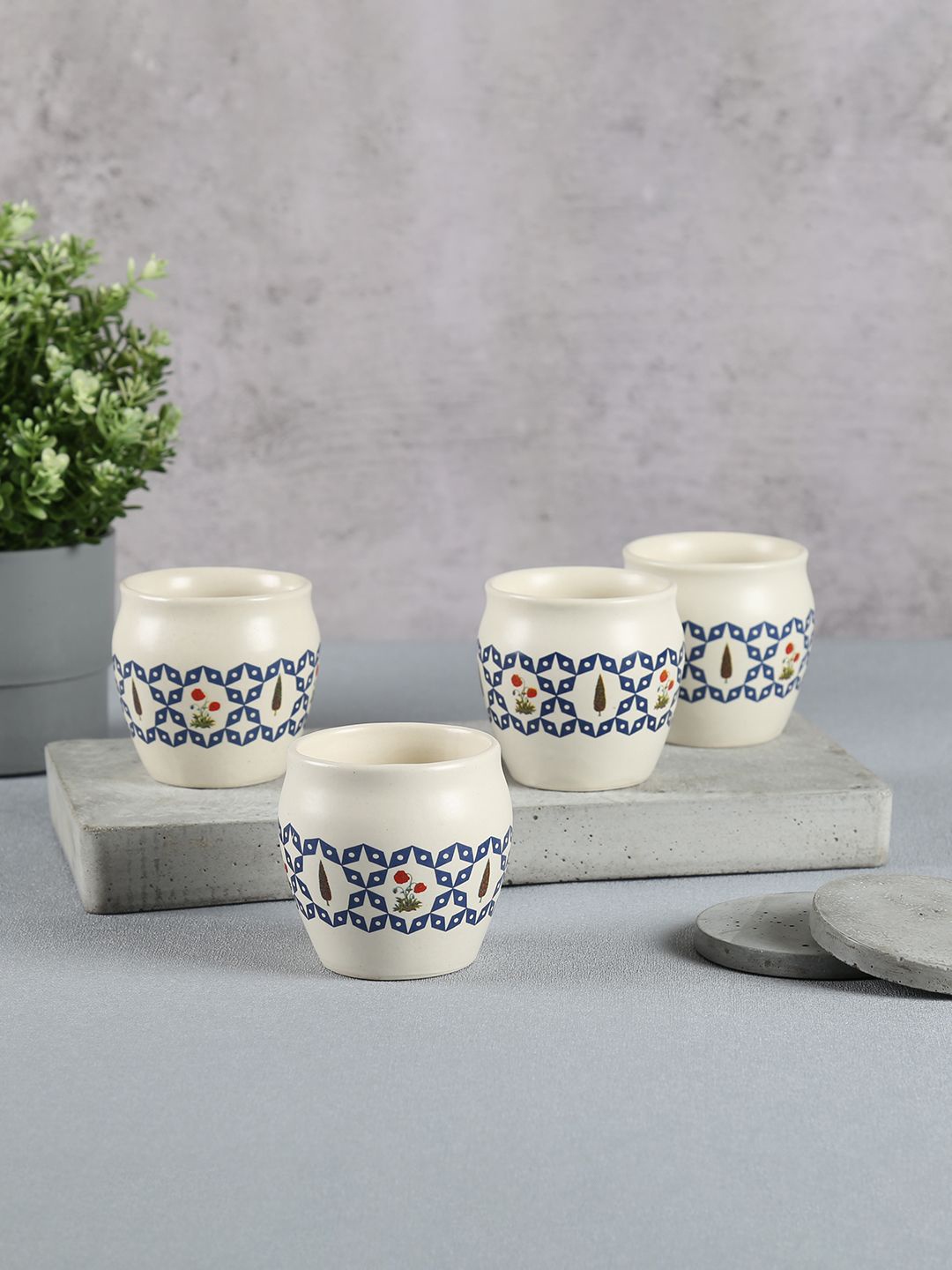 India Circus by Krsnaa Mehta Flowers And Ferns Blue 4 Pieces Printed Kulladhs 200ml Each
India Circus by Krsnaa Mehta Flowers And Ferns Blue 4 Pieces Printed Kulladhs 200ml Each