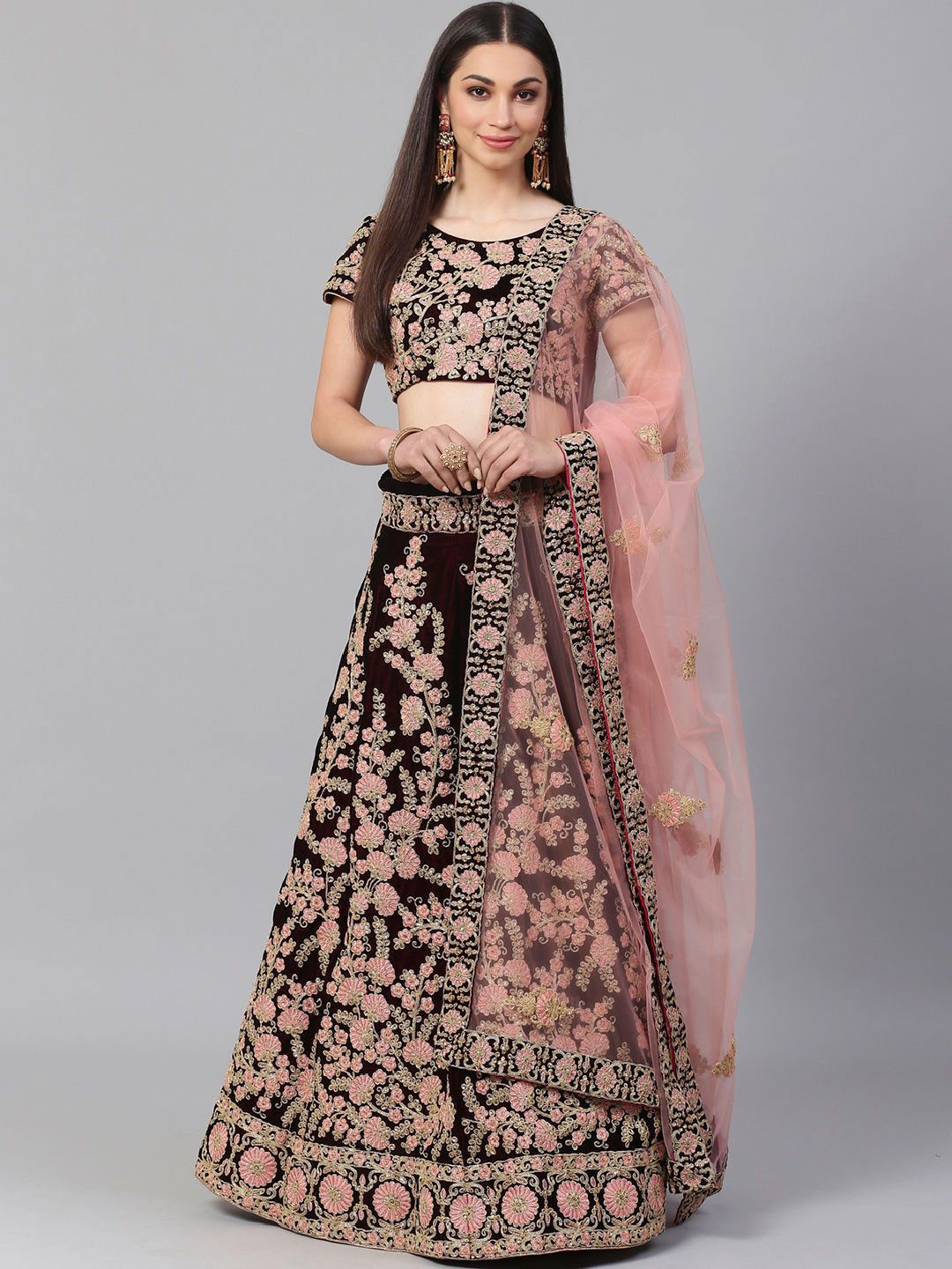 FABPIXEL Embroidered Velvet Semi-Stitched Lehenga & Unstitched Blouse With Dupatta, Maroon
FABPIXEL Embroidered Velvet Semi-Stitched Lehenga & Unstitched Blouse With Dupatta, Maroon