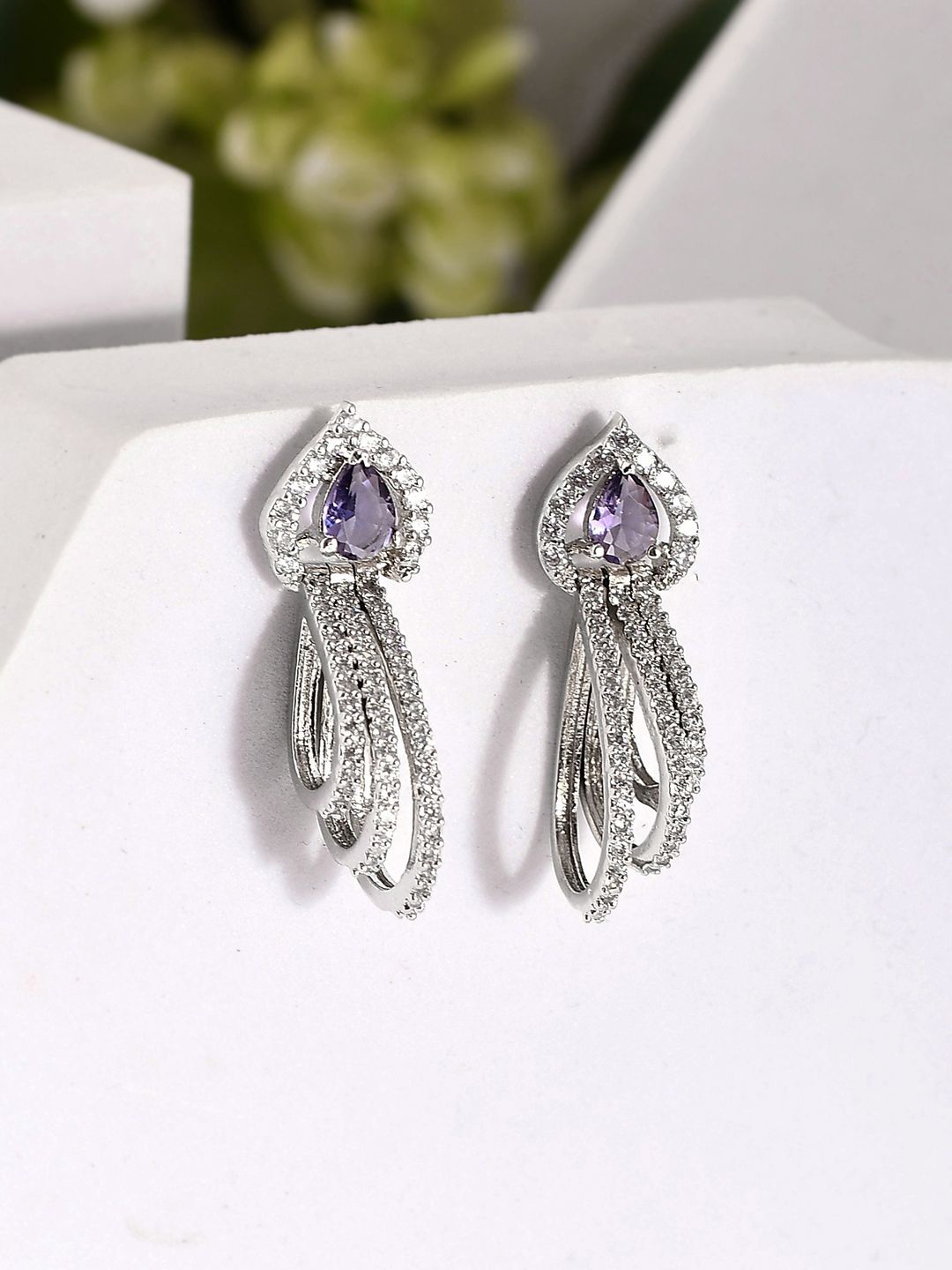 Voylla Rhodium-Plated Brass Contemporary American Diamond Studded Drop Earrings, Silver
Voylla Rhodium-Plated Brass Contemporary American Diamond Studded Drop Earrings, Silver