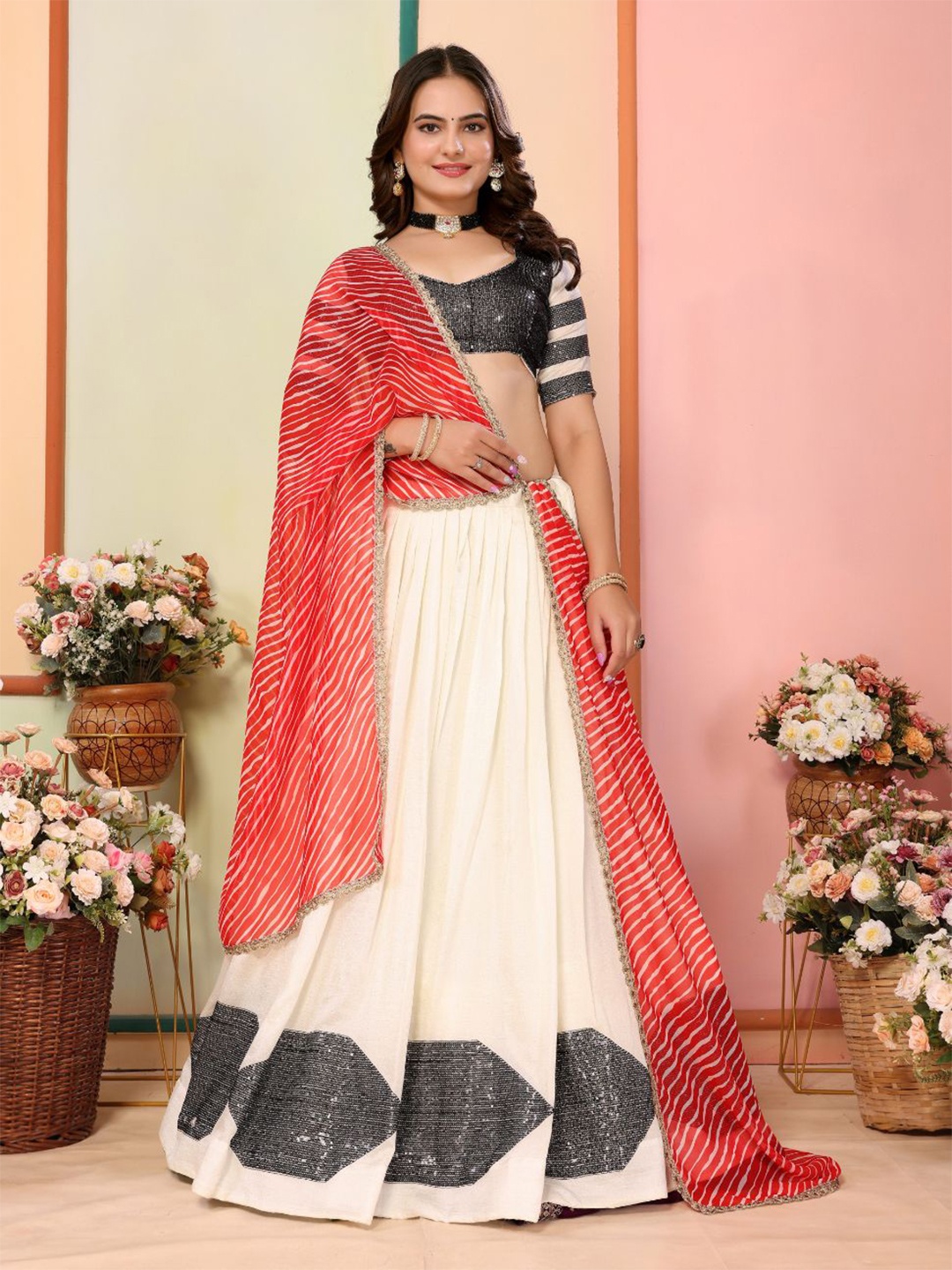VAIRAGEE Embellished Sequinned Ready to Wear Lehenga & Unstitched Blouse With Dupatta, White
VAIRAGEE Embellished Sequinned Ready to Wear Lehenga & Unstitched Blouse With Dupatta, White
