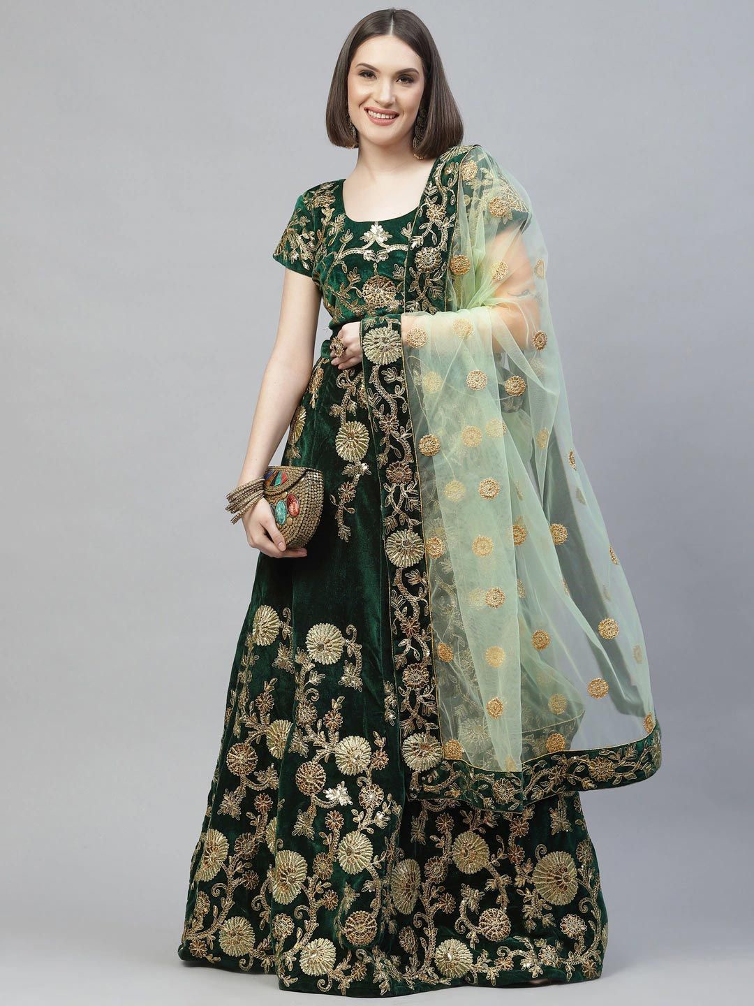 FABPIXEL Zari & Sequin Embroidered Semi-Stitched Lehenga & Unstitched Blouse With Dupatta, Green
FABPIXEL Zari & Sequin Embroidered Semi-Stitched Lehenga & Unstitched Blouse With Dupatta, Green