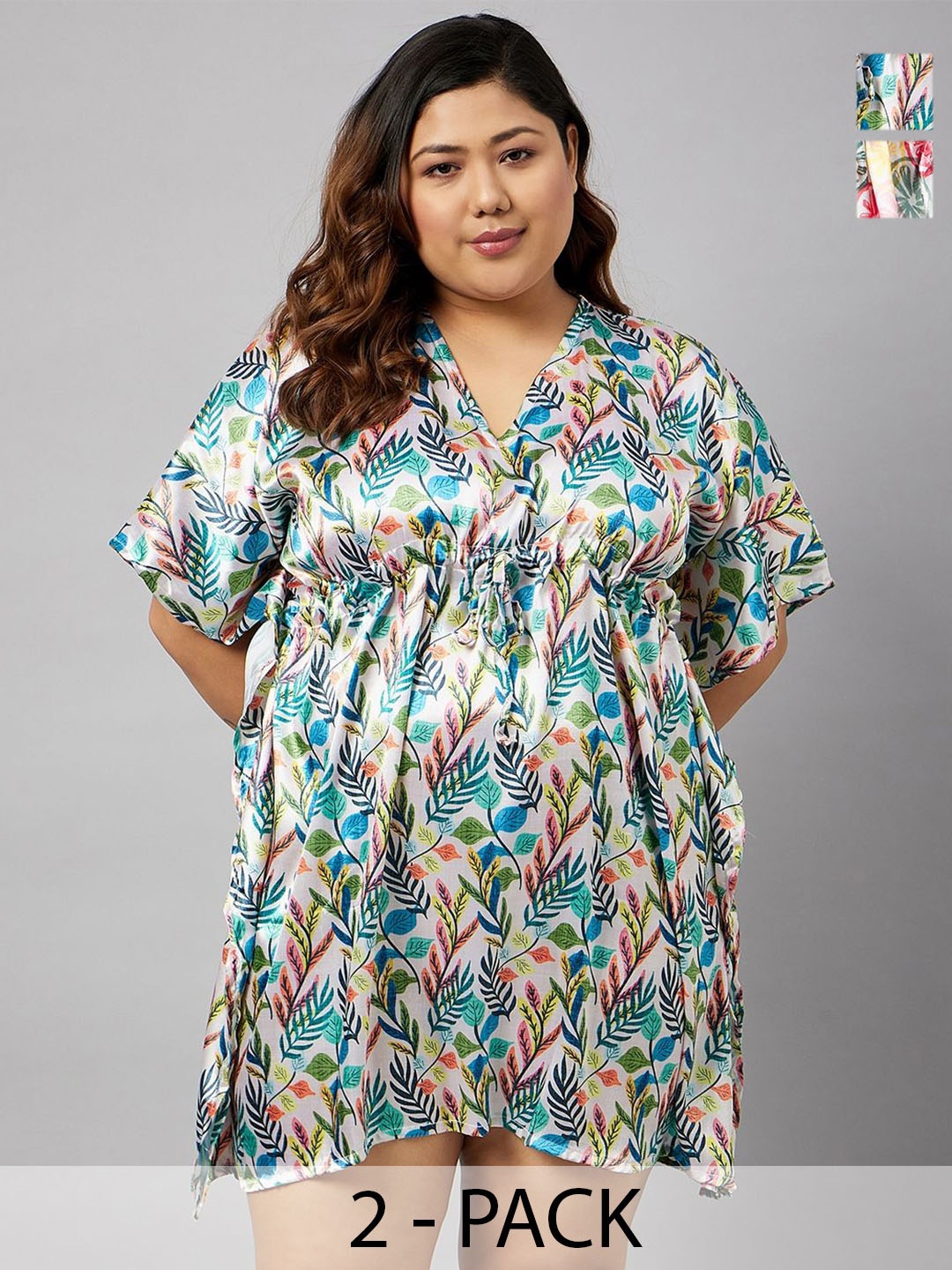 Curves By ZeroKaata Plus Size Pack of 2 Women Printed Kaftan Nightdress, Assorted
Curves By ZeroKaata Plus Size Pack of 2 Women Printed Kaftan Nightdress, Assorted