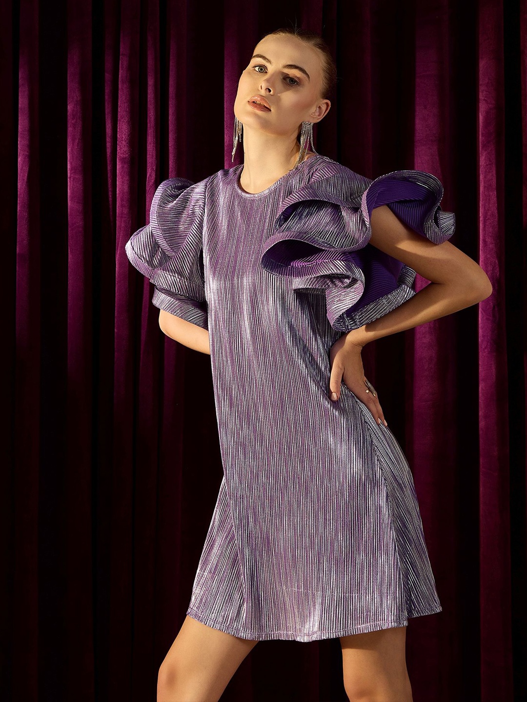 STYLECAST X KASSUALLY Round Neck Striped Flared Sleeve A-Line Party Dress, Lavender
STYLECAST X KASSUALLY Round Neck Striped Flared Sleeve A-Line Party Dress, Lavender