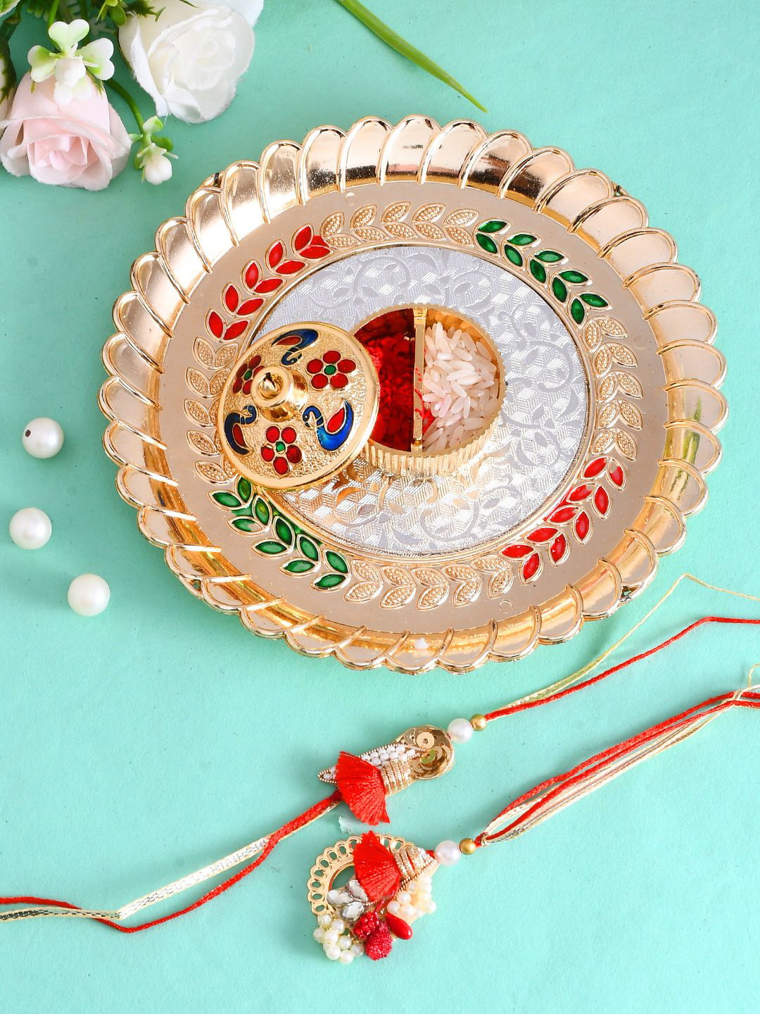 Aapno Rajasthan Set of 2 Beaded Bhaiya Bhabhi Rakhi With Pooja Thai And Roli Chawal, Red
Aapno Rajasthan Set of 2 Beaded Bhaiya Bhabhi Rakhi With Pooja Thai And Roli Chawal, Red