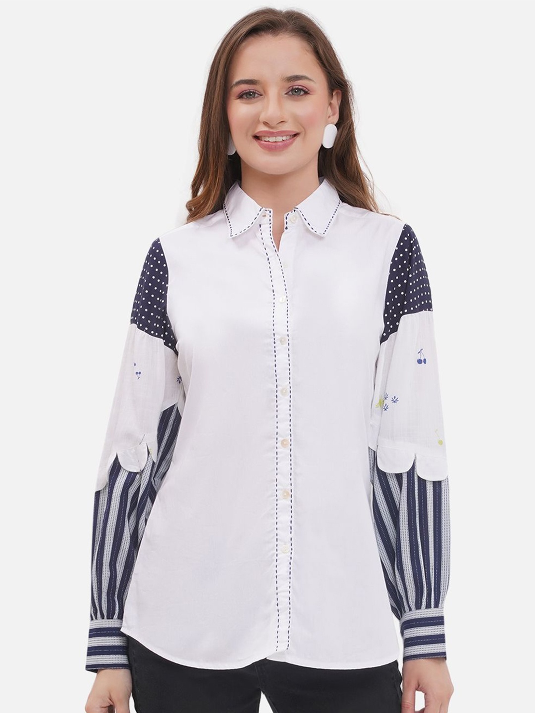 KALINI Women Contemporary Abstract Printed Cotton Relaxed Fit Semiformal Shirt, White
KALINI Women Contemporary Abstract Printed Cotton Relaxed Fit Semiformal Shirt, White