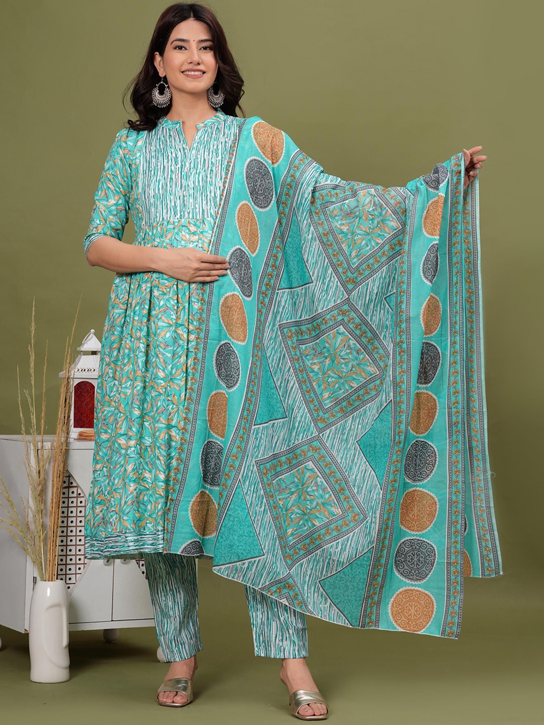 SKY FAB Printed Mandarin Collar Maternity Anarkali Pleated Kurta With Trousers & Dupatta, Blue
SKY FAB Printed Mandarin Collar Maternity Anarkali Pleated Kurta With Trousers & Dupatta, Blue