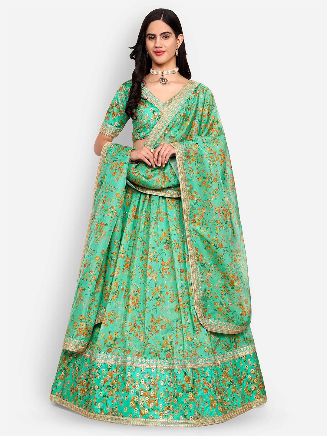 FABPIXEL Floral Embroidered Sequinned Semi-Stitched Lehenga & Unstitched Blouse & Dupatta, Green
FABPIXEL Floral Embroidered Sequinned Semi-Stitched Lehenga & Unstitched Blouse & Dupatta, Green