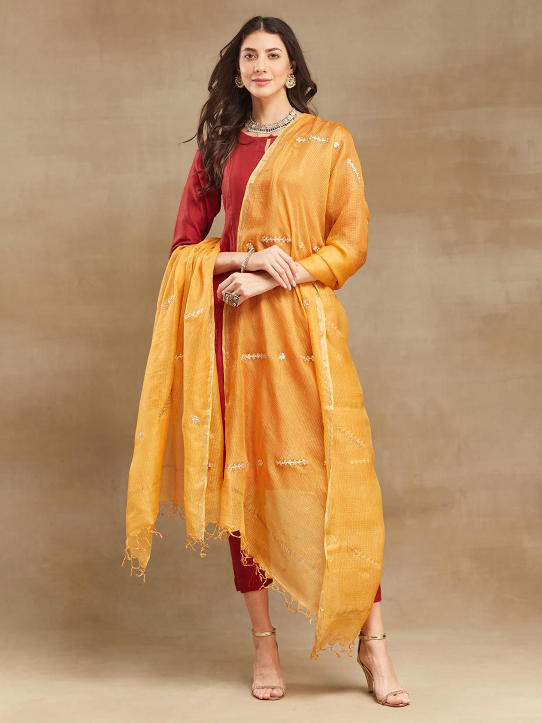 Fabindia Floral Embroidered With Gotta Patti Dupatta, Mustard
Fabindia Floral Embroidered With Gotta Patti Dupatta, Mustard