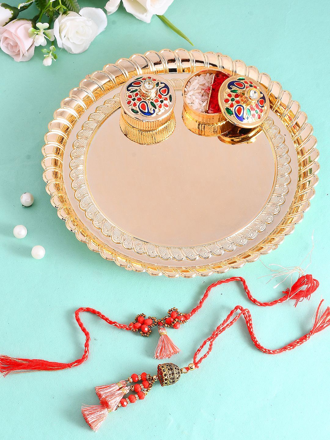 Aapno Rajasthan Set of 2 Beaded Bhaiya Bhabhi Rakhi With Pooja Thai And Roli Chawal, Red
Aapno Rajasthan Set of 2 Beaded Bhaiya Bhabhi Rakhi With Pooja Thai And Roli Chawal, Red
