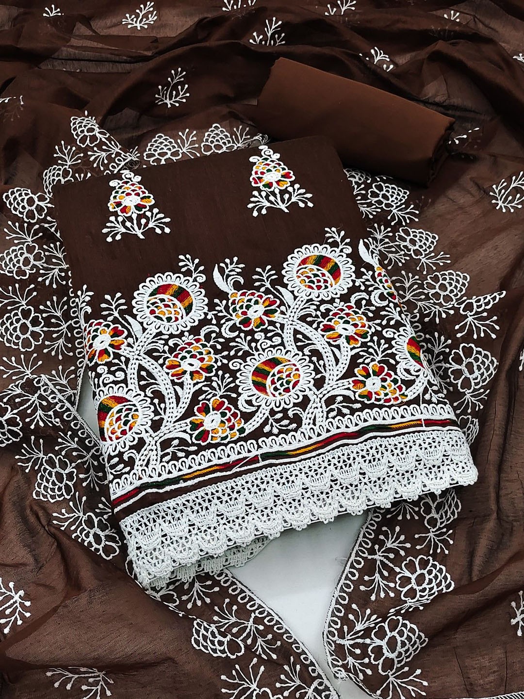 LeeliPeeri Designer Floral Embroidered Chanderi Cotton Unstitched Dress Material, Brown
LeeliPeeri Designer Floral Embroidered Chanderi Cotton Unstitched Dress Material, Brown