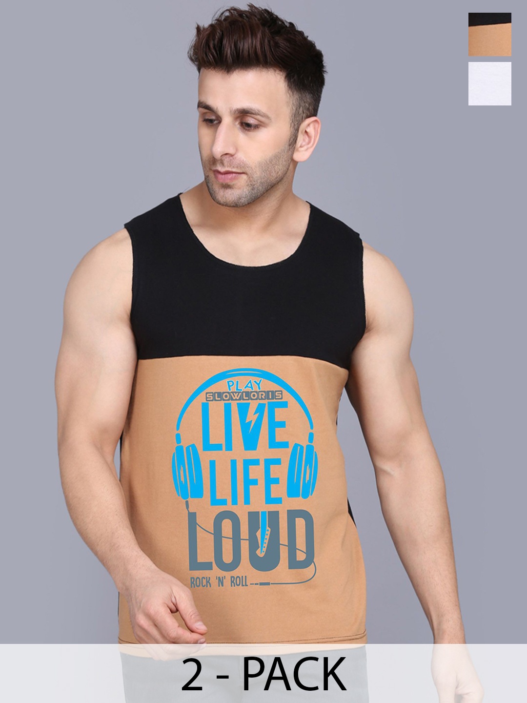 SLOWLORIS Pack Of 2 Printed Gym Innerwear Vests SL26 COMBO (LOUD BLKRST) (NVR WHITE), Black
SLOWLORIS Pack Of 2 Printed Gym Innerwear Vests SL26 COMBO (LOUD BLKRST) (NVR WHITE), Black