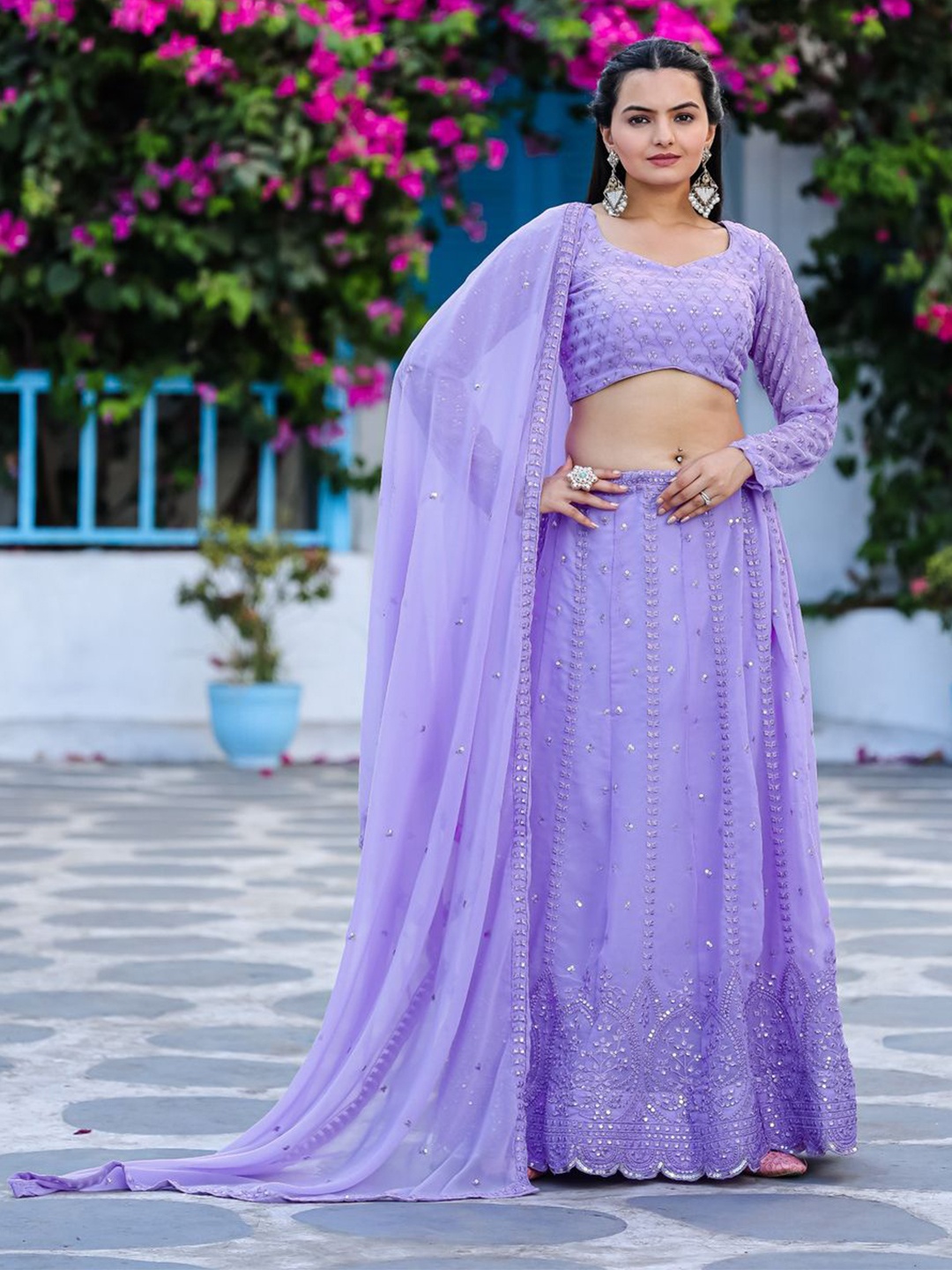 Ethnic Yard Floral Embroidered Thread Work Semi-Stitched Lehenga & Blouse With Dupatta, Purple
Ethnic Yard Floral Embroidered Thread Work Semi-Stitched Lehenga & Blouse With Dupatta, Purple