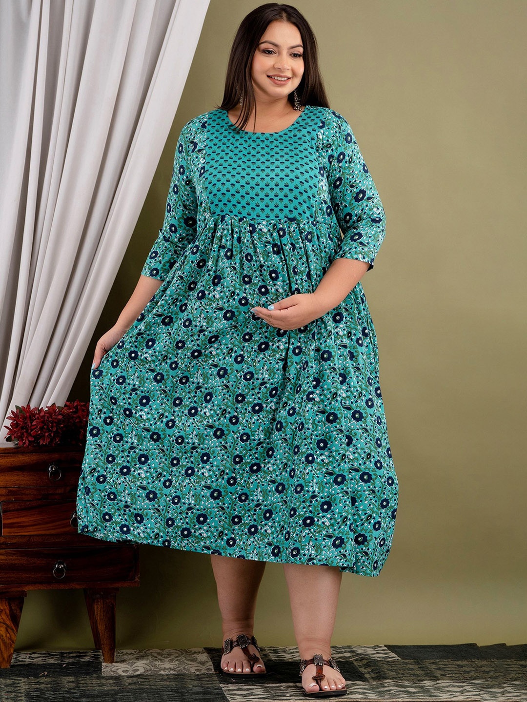 Mialo fashion Plus Size Floral Printed Maternity Fit & Flare Midi Ethnic Dress, Green
Mialo fashion Plus Size Floral Printed Maternity Fit & Flare Midi Ethnic Dress, Green