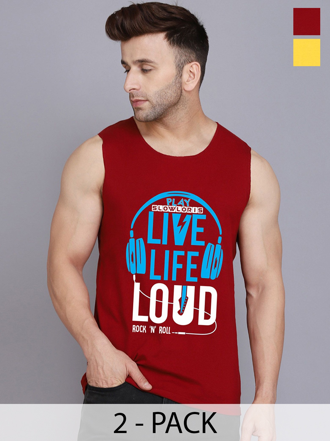 SLOWLORIS Pack Of 2 Printed Gym Innerwear Vests SL26 COMBO (LOUD MAROON) (NVR YELLOW)
SLOWLORIS Pack Of 2 Printed Gym Innerwear Vests SL26 COMBO (LOUD MAROON) (NVR YELLOW)