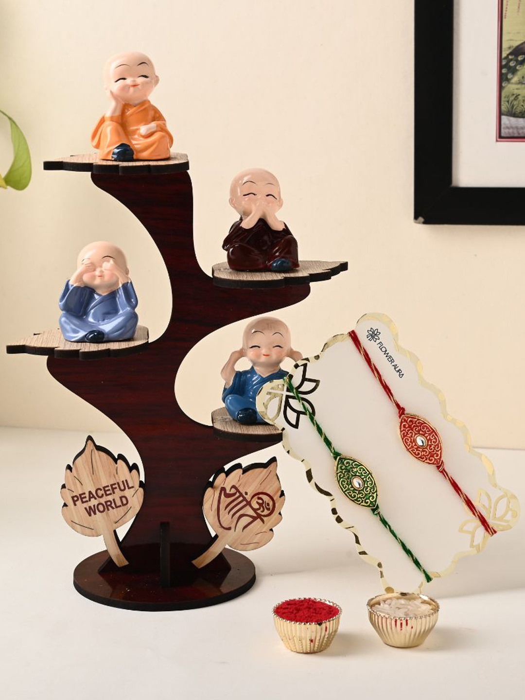 Floweraura Set of 3 Mandala Rakhis With Buddha Monk Figurines Tree Showpiece, Red
Floweraura Set of 3 Mandala Rakhis With Buddha Monk Figurines Tree Showpiece, Red